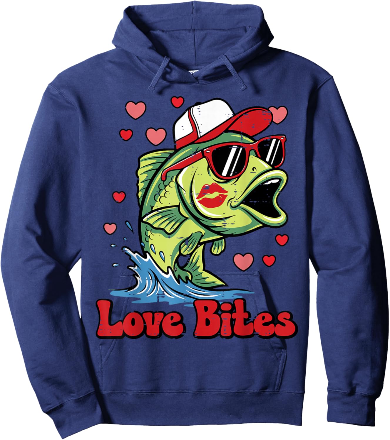 Valentines Day Bass Fish Love Bites Fisherman Men Women Kids Hoodie - Hoodie | Navy