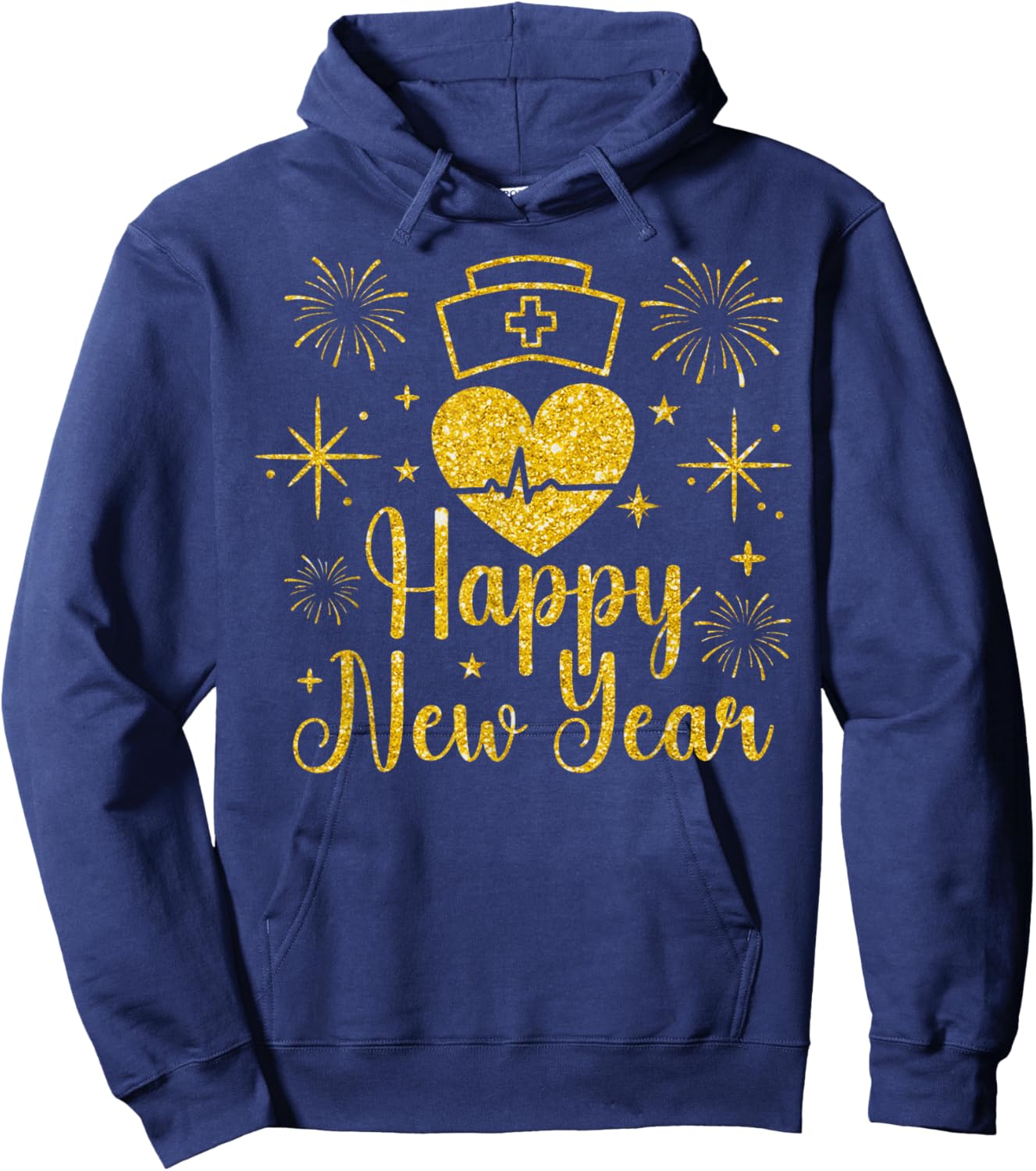 Happy New Year Nurses Heartbeat Fireworks New Years 2026 Hoodie - Hoodie | Navy