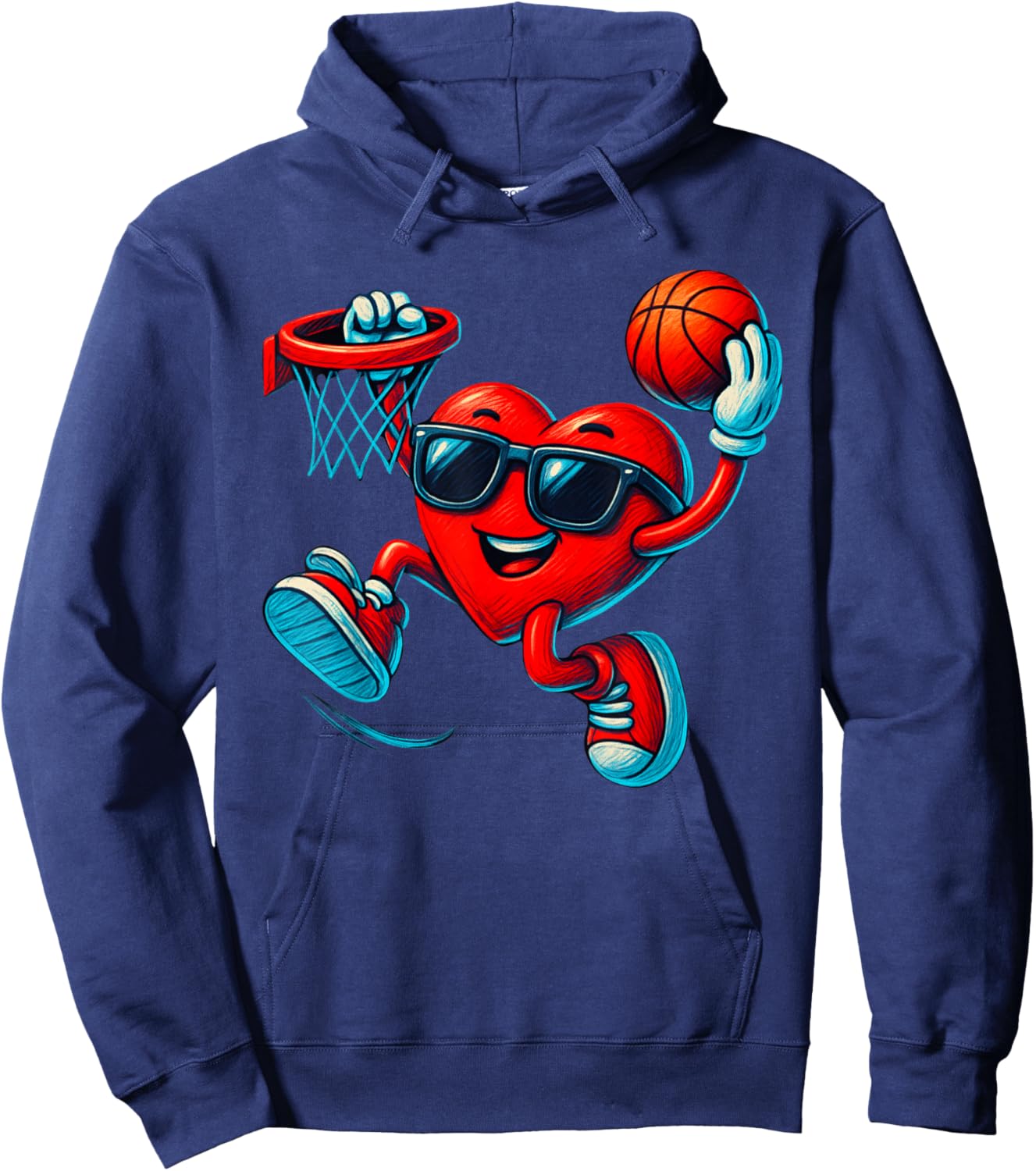 Valentines Day Basketball Funny Red Heart Love Boys Kids Hoodie - Hoodie | Navy