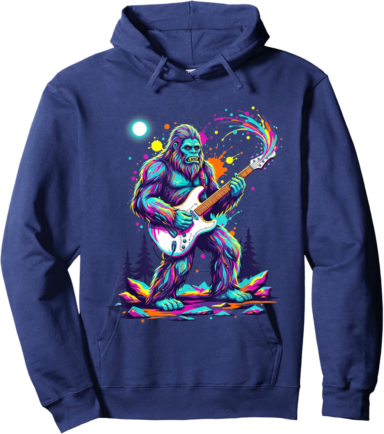 Sasquatch Playing Guitar Rock Concert Monster Art Hoodie - Hoodie | Navy