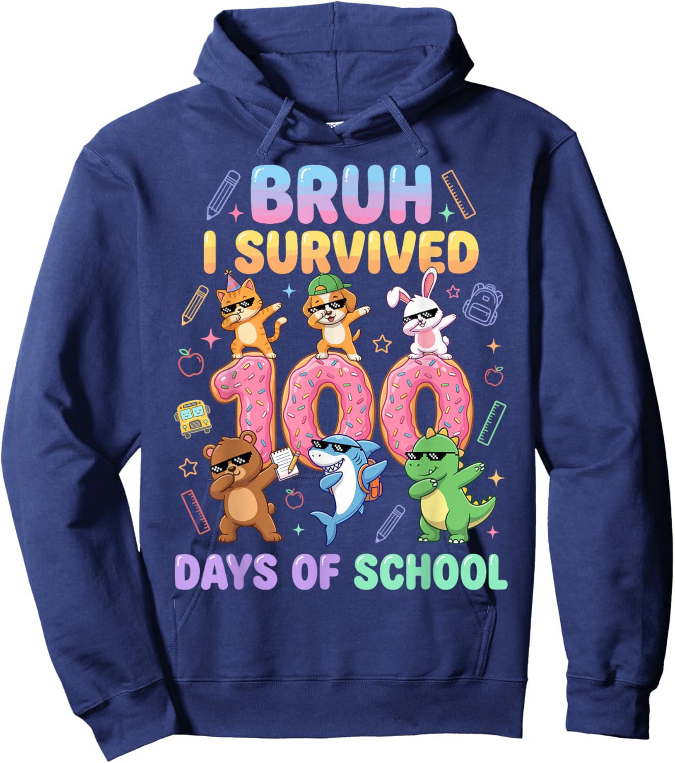 Bruh I Survived 100 Days of School Hundred Dabbing Animals Hoodie - Hoodie | Navy