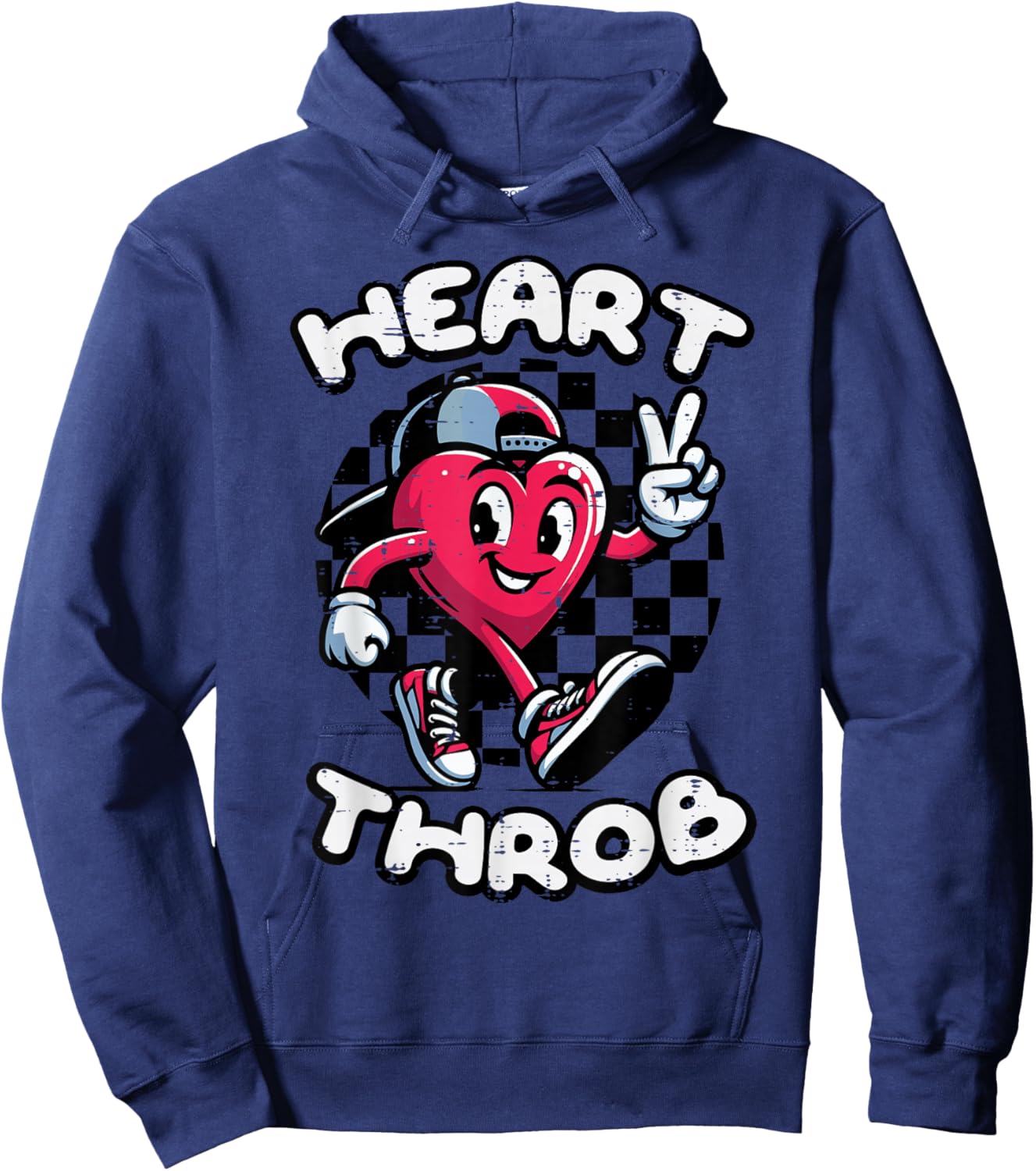 Valentines Day Heart Throb Peace Retro Groovy Boys Kids Men Hoodie - Hoodie | Navy