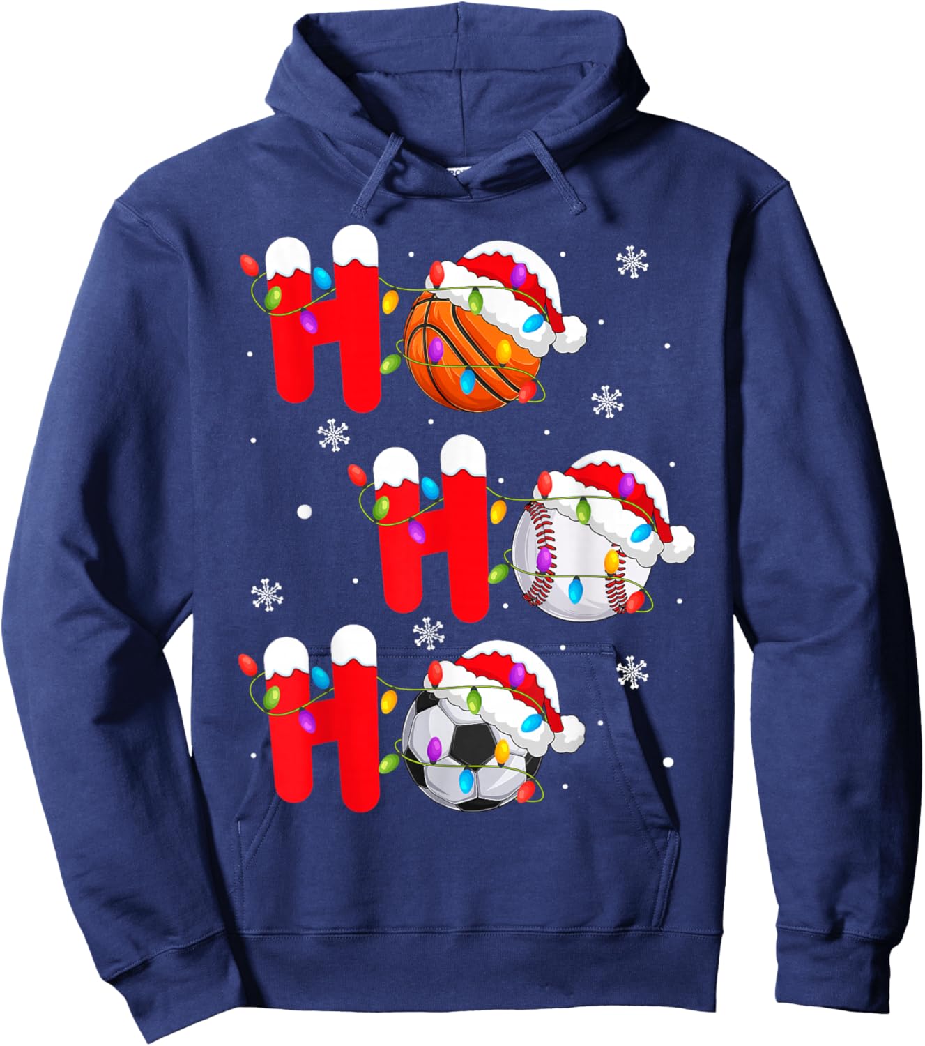 Basketball Baseball Soccer Christmas Ho Ho Ho Santa Xmas Hoodie - Hoodie | Navy