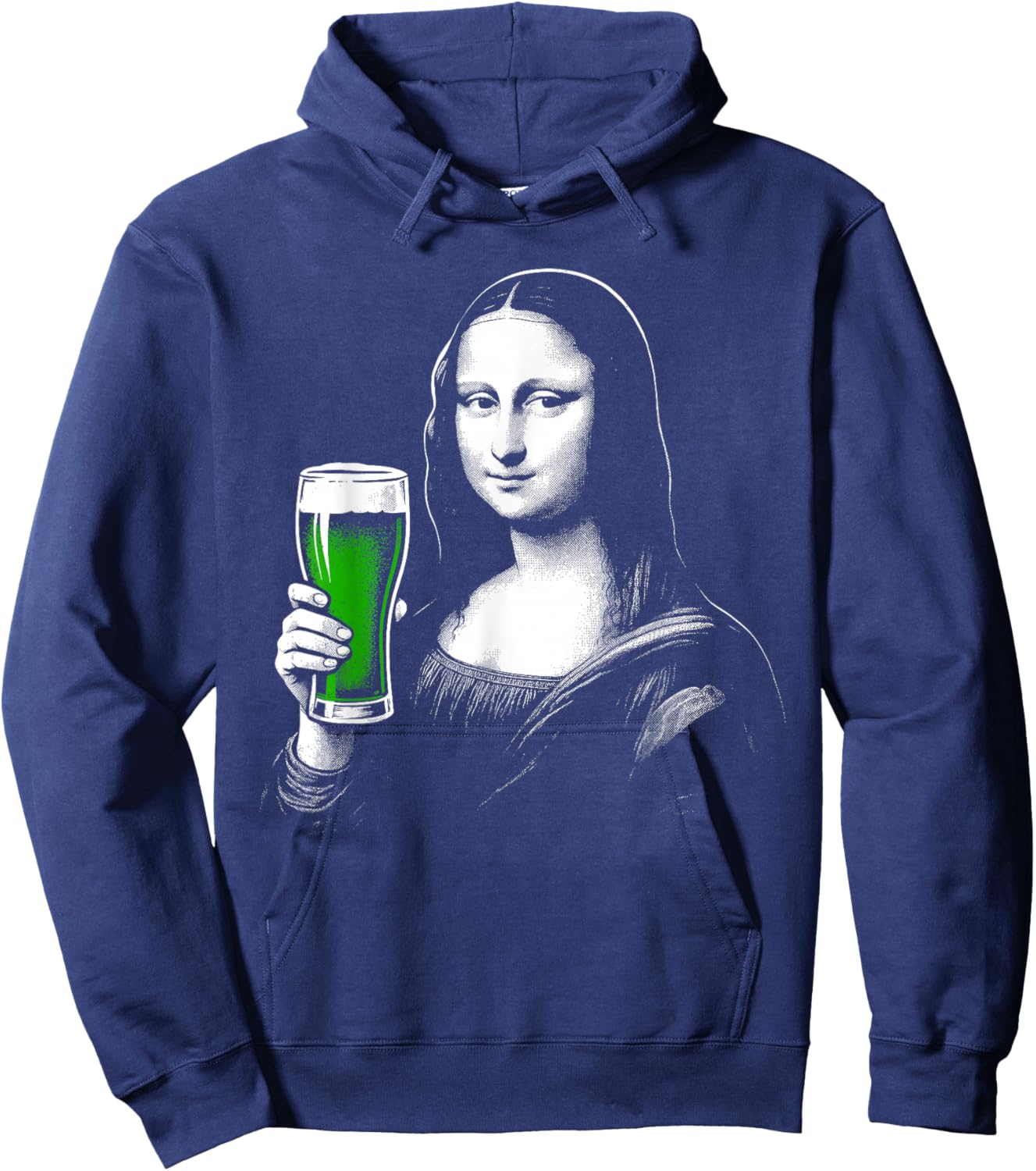 Mona Lisa St Patty's Shamrock Beer Funny St Patrick's Day Hoodie - Hoodie | Navy