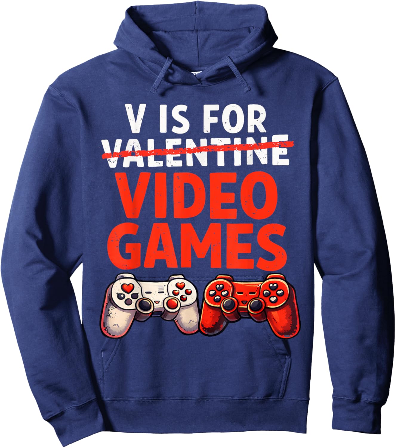 Gamer Valentine V is for Video Games Valentines Day Boys Hoodie - Hoodie | Navy
