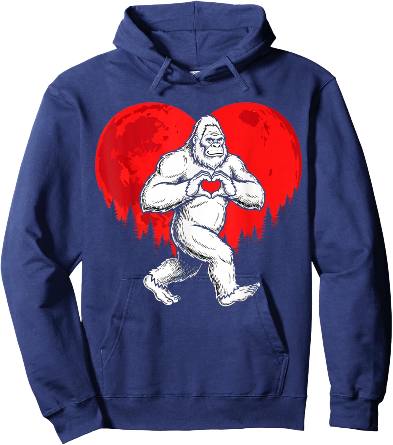 Retro Bigfoot Sasquatch Heart Funny Valentines Day Men Women Hoodie - Hoodie | Navy