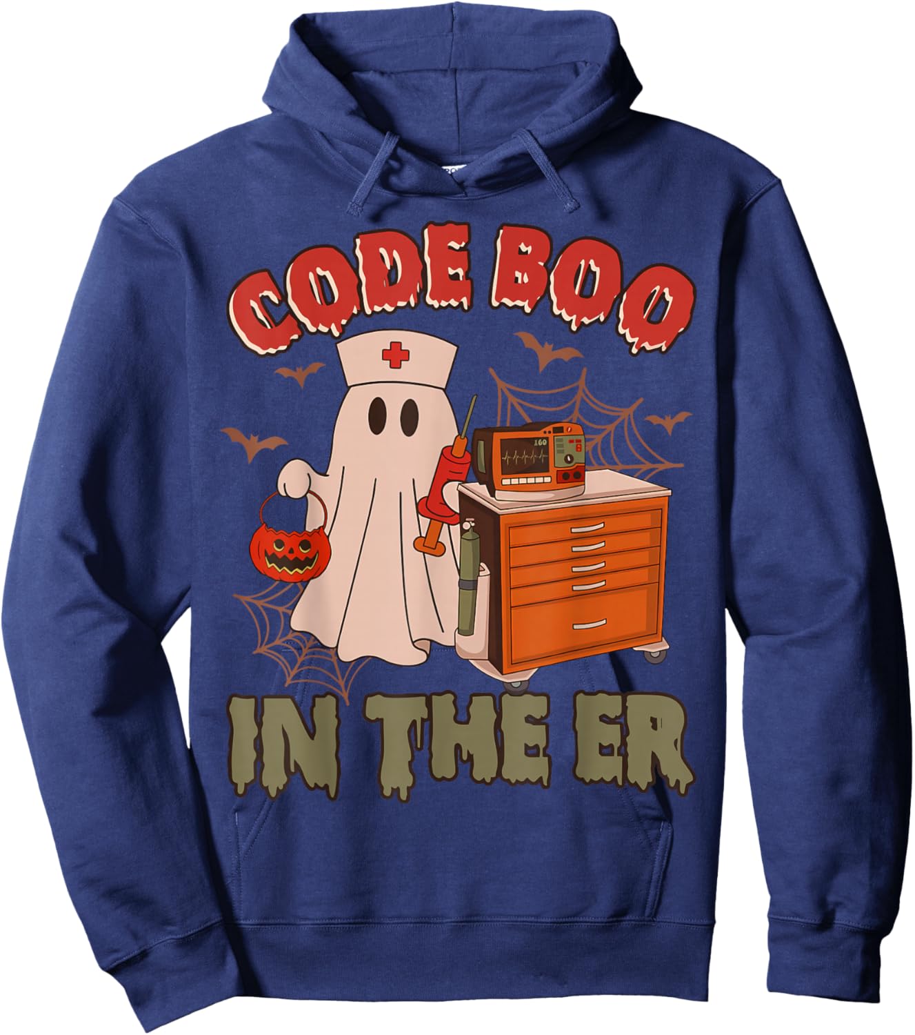 Retro Code Boo in The ER ICU Nurses Boo-JEE Ghost Halloween Hoodie - Hoodie | Navy