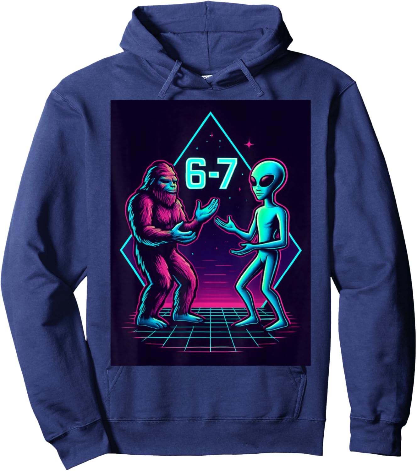 67 Six Seven Meme Funny Bigfoot Alien Sasquatch UFO Men Boys Hoodie - Hoodie | Navy