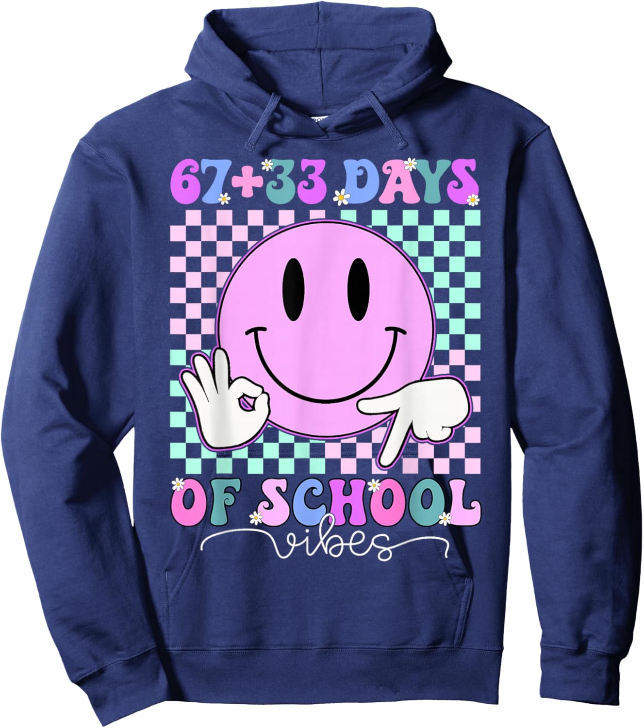 Retro Groovy 67 +33 Days of School 100th Day Kids Boys Girls Hoodie - Hoodie | Navy