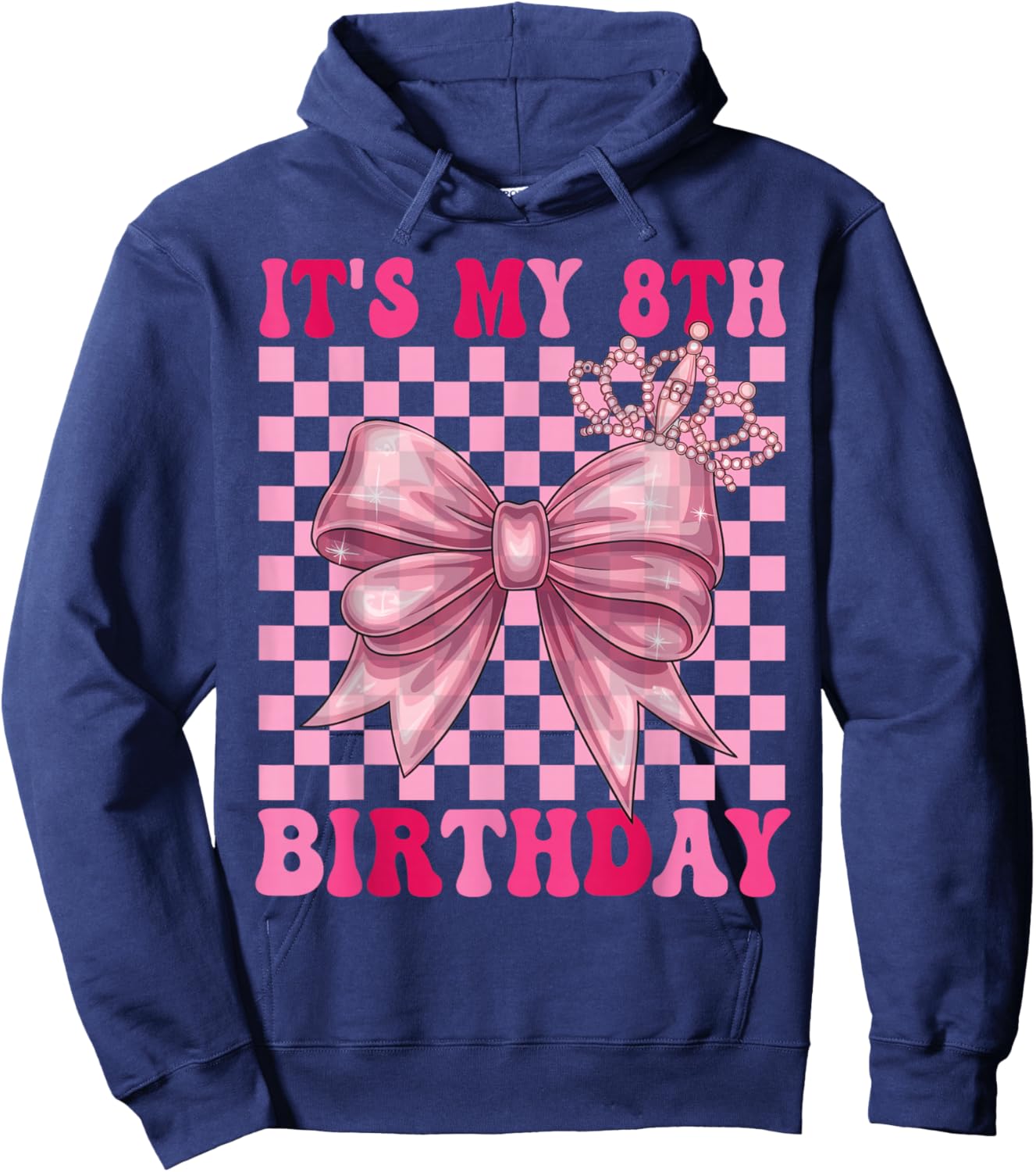 Its My 8th Birthday Girl Coquette Bow 8 Year Old Party Girl Hoodie - Hoodie | Navy