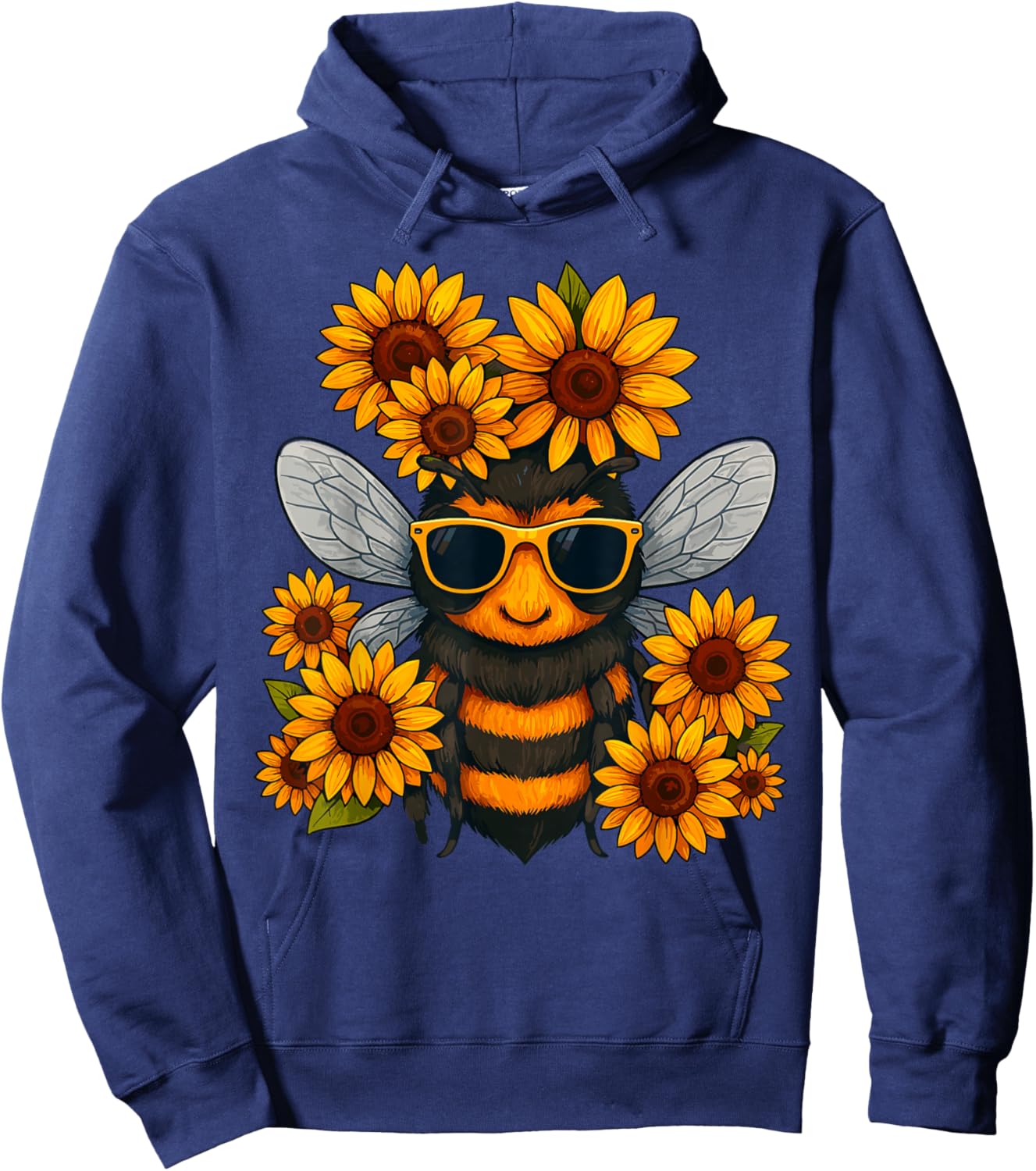 Bee with Sunflowers Hoodie - Hoodie | Navy