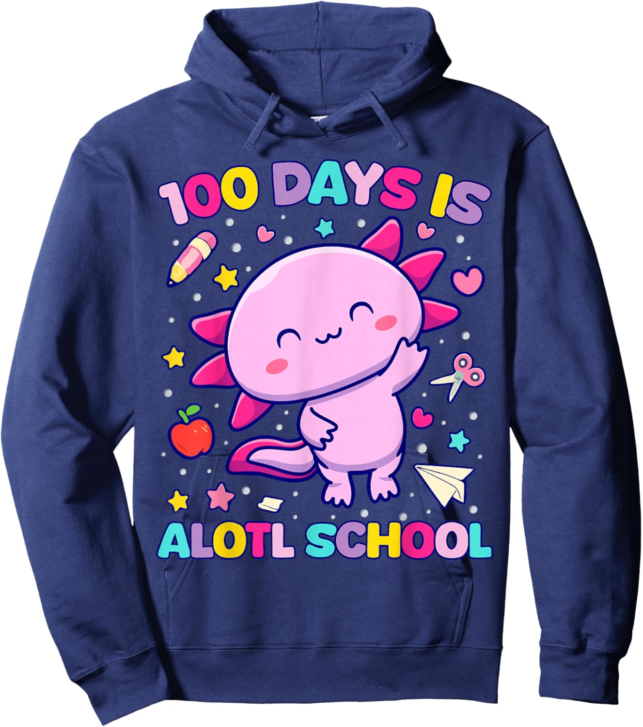 100 Days is Alotl School Axolotl Teacher Student Hoodie - Hoodie | Navy