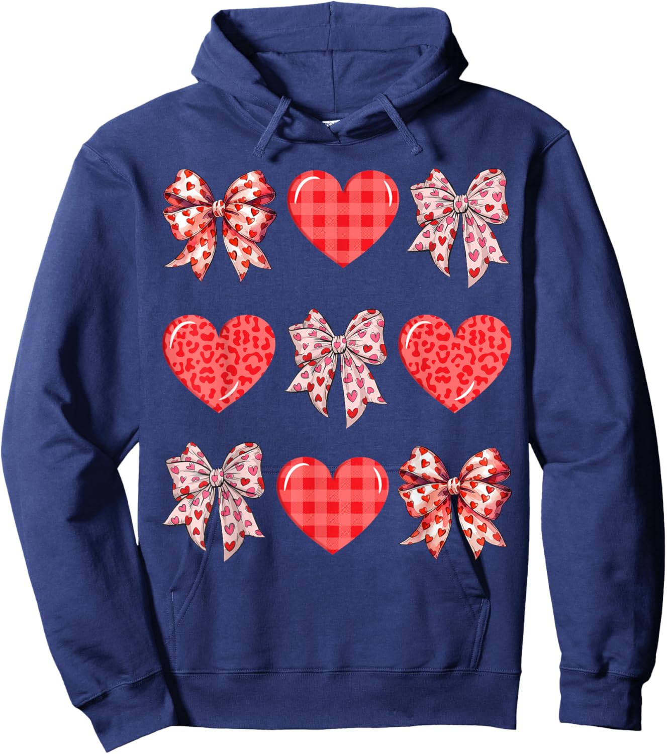 Valentine Day Hearts Leopard Coquette Bow Women Girls Boys Hoodie - Hoodie | Navy