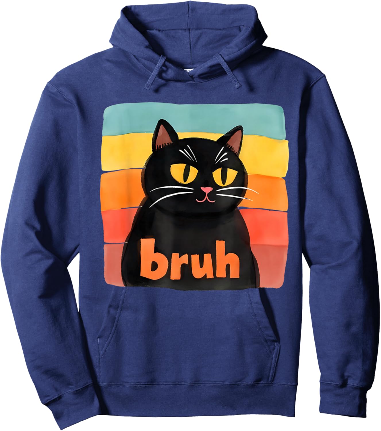 Funny Meme Saying Bruh Retro Cat Hoodie - Hoodie | Navy