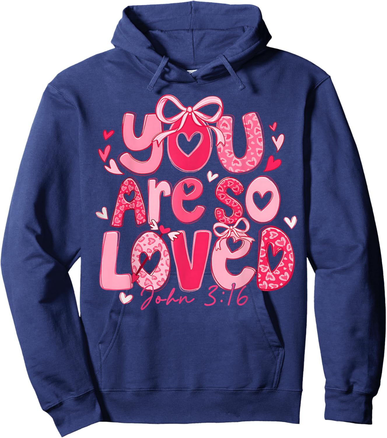 Valentine You are Loved John 3:16 Christian Coquette Bow Hoodie - Hoodie | Navy