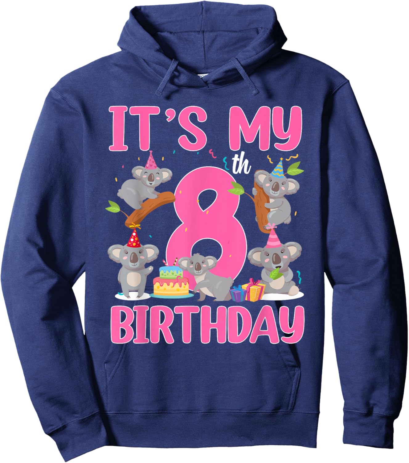 8 Year Old Birthday Girl 8th Birthday Koala Theme Party Hoodie - Hoodie | Navy
