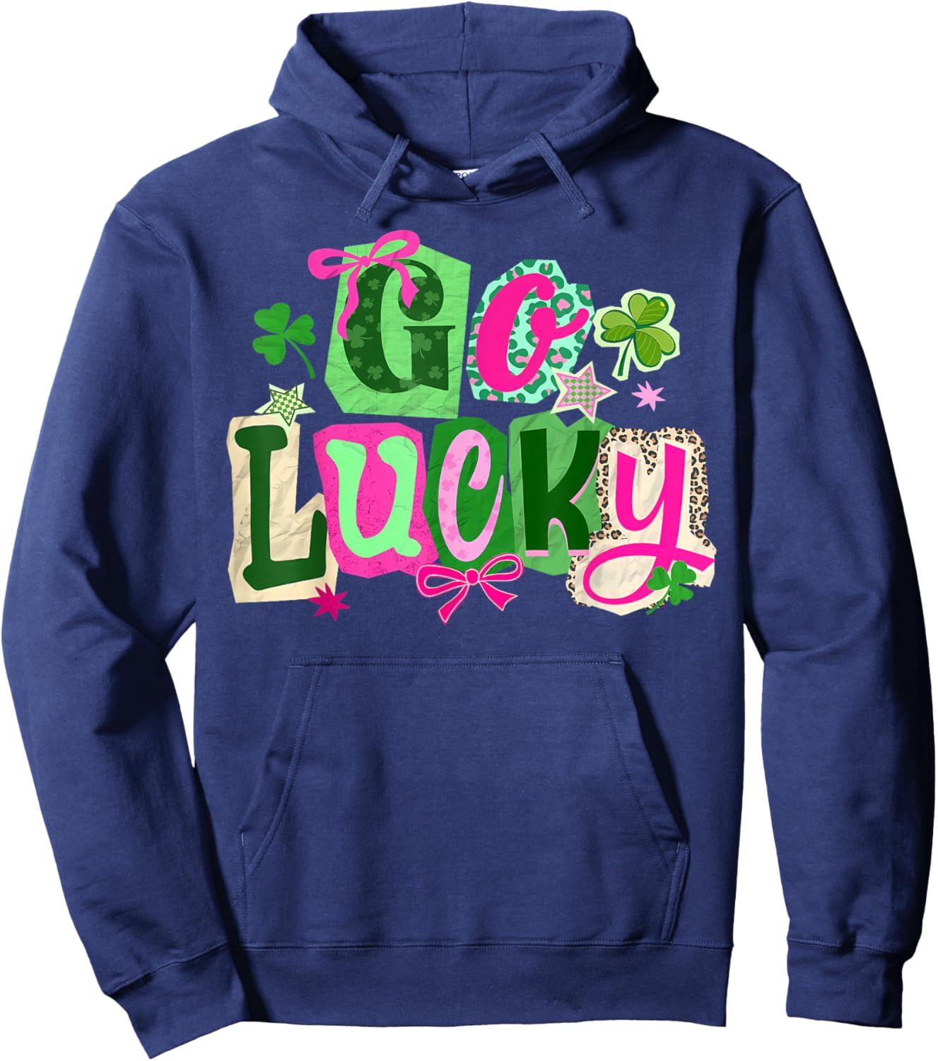 Preppy Happy Go Lucky Coquette Bow Shamrock St Patricks Day Hoodie - Hoodie | Navy
