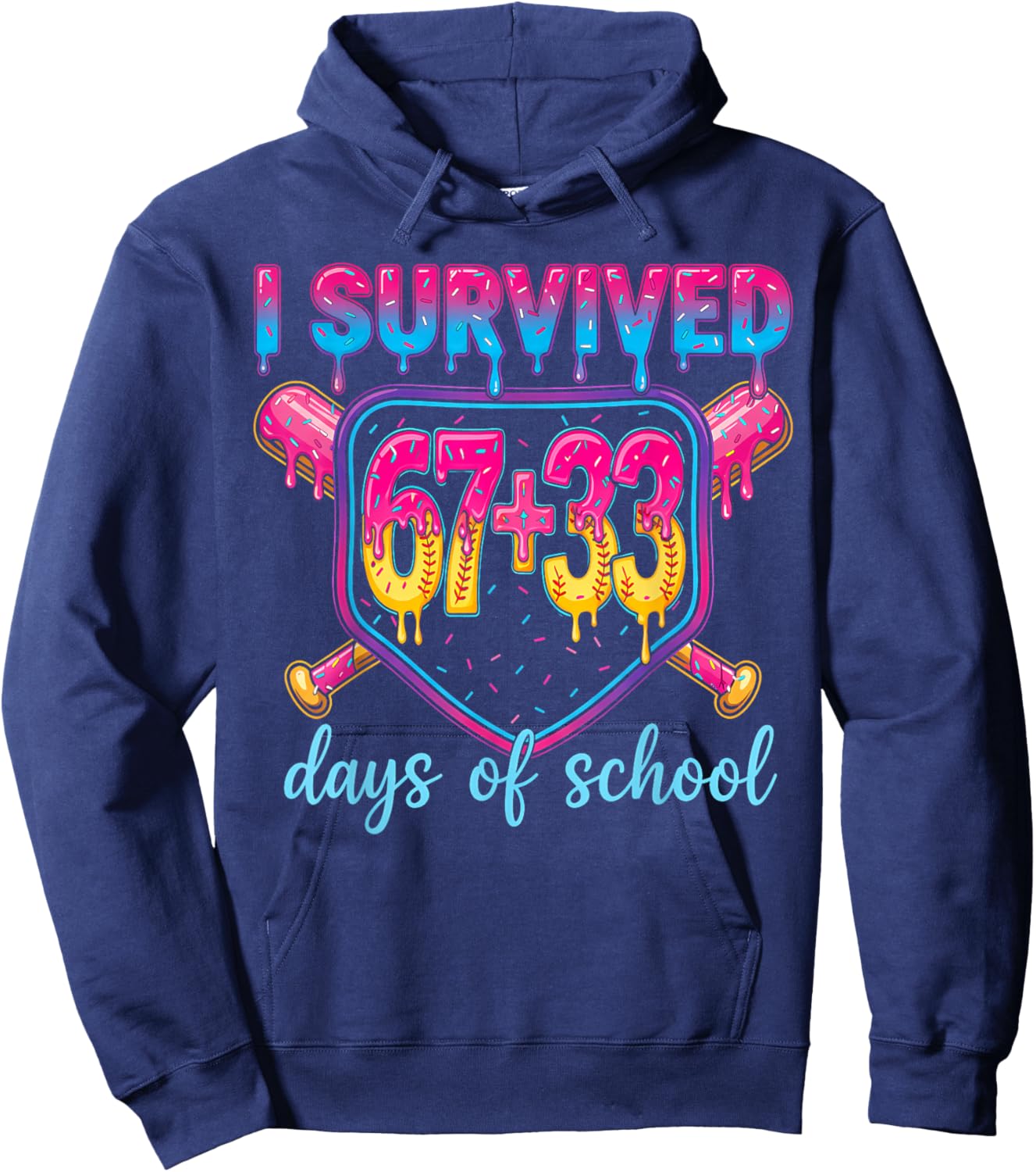 I Survived 67+33 Days of School 100 Days 6 7 Kids Boys Girls Hoodie - Hoodie | Navy