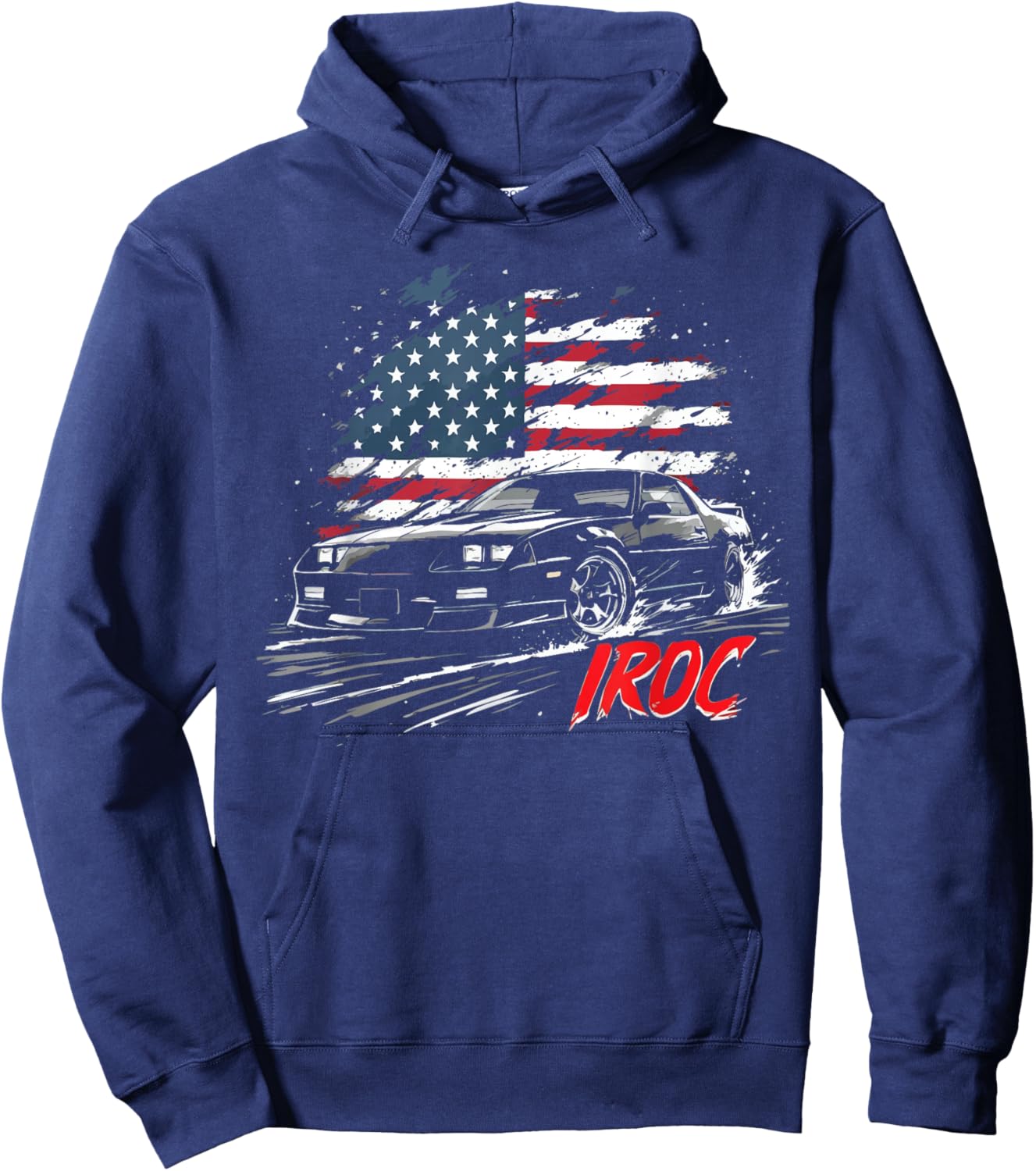 Muscle Car Z28 Mid 1980's IROC Z USA Flag Racing Graphic Hoodie - Hoodie | Navy