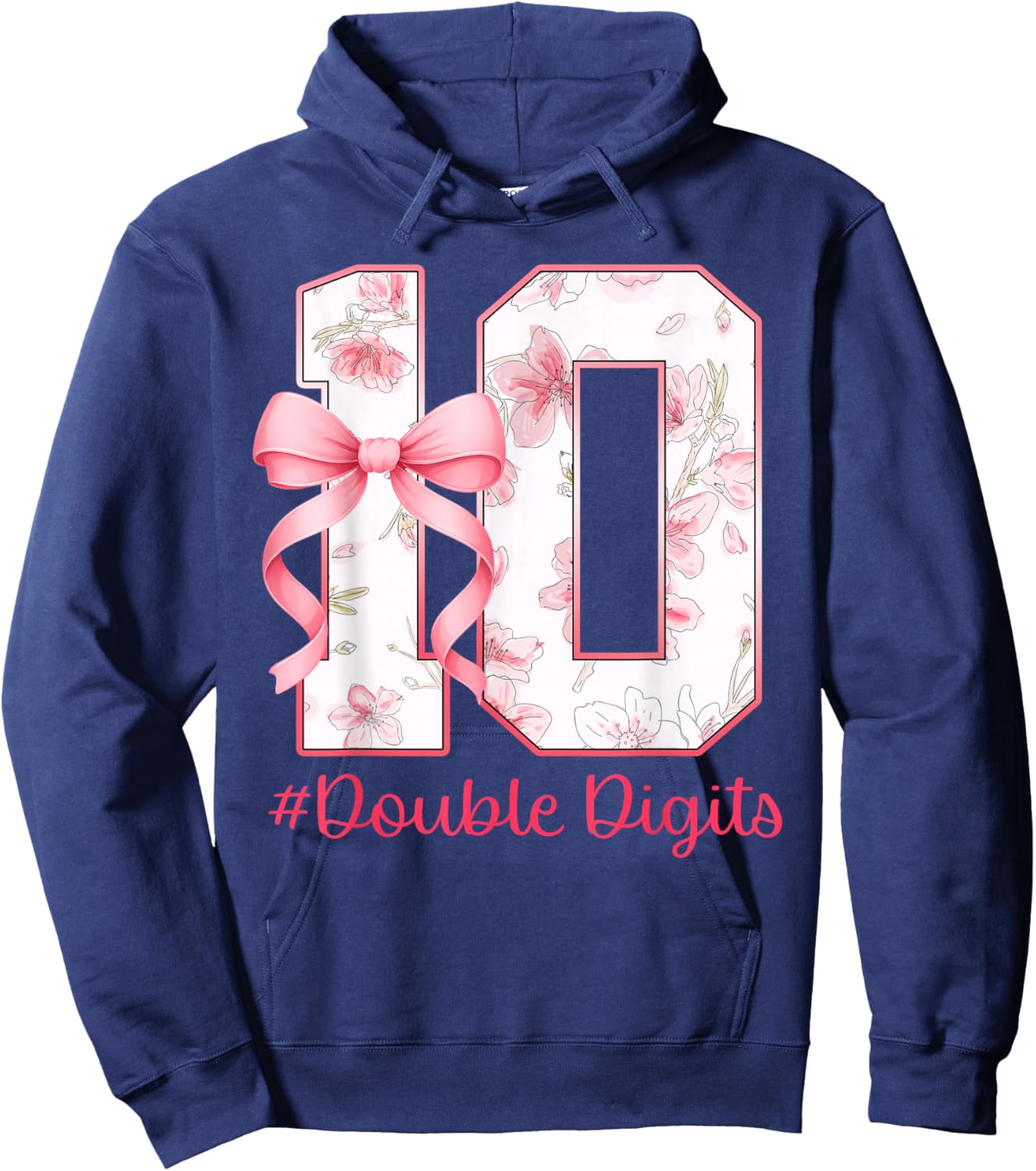 10th Birthday Girl Pink Coquette Bow 10 Year Old Aesthetic Hoodie - Hoodie | Navy