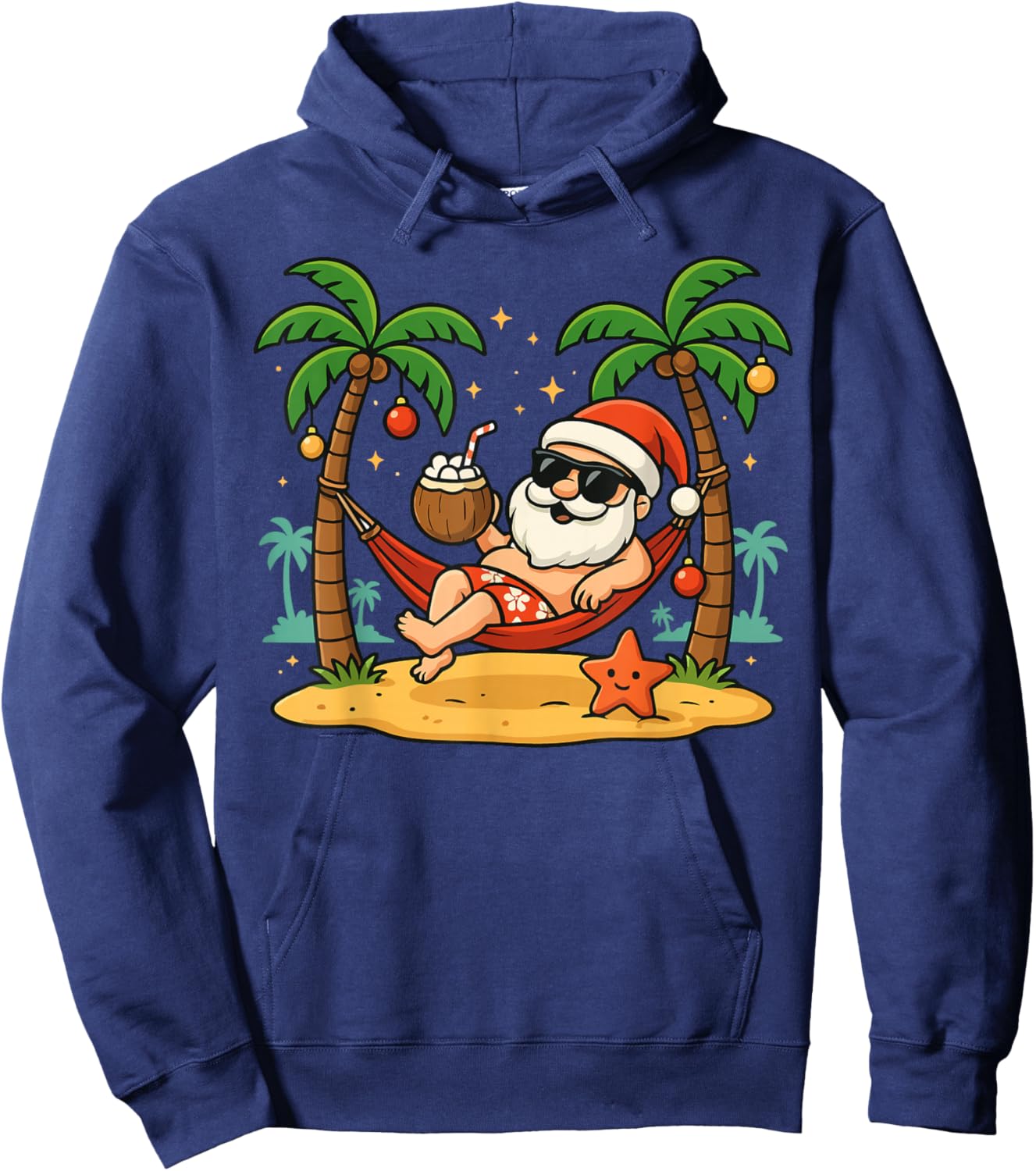 Funny Christmas Santa Hawaiian Beach Xmas Palm Tree Tropical Hoodie - Hoodie | Navy
