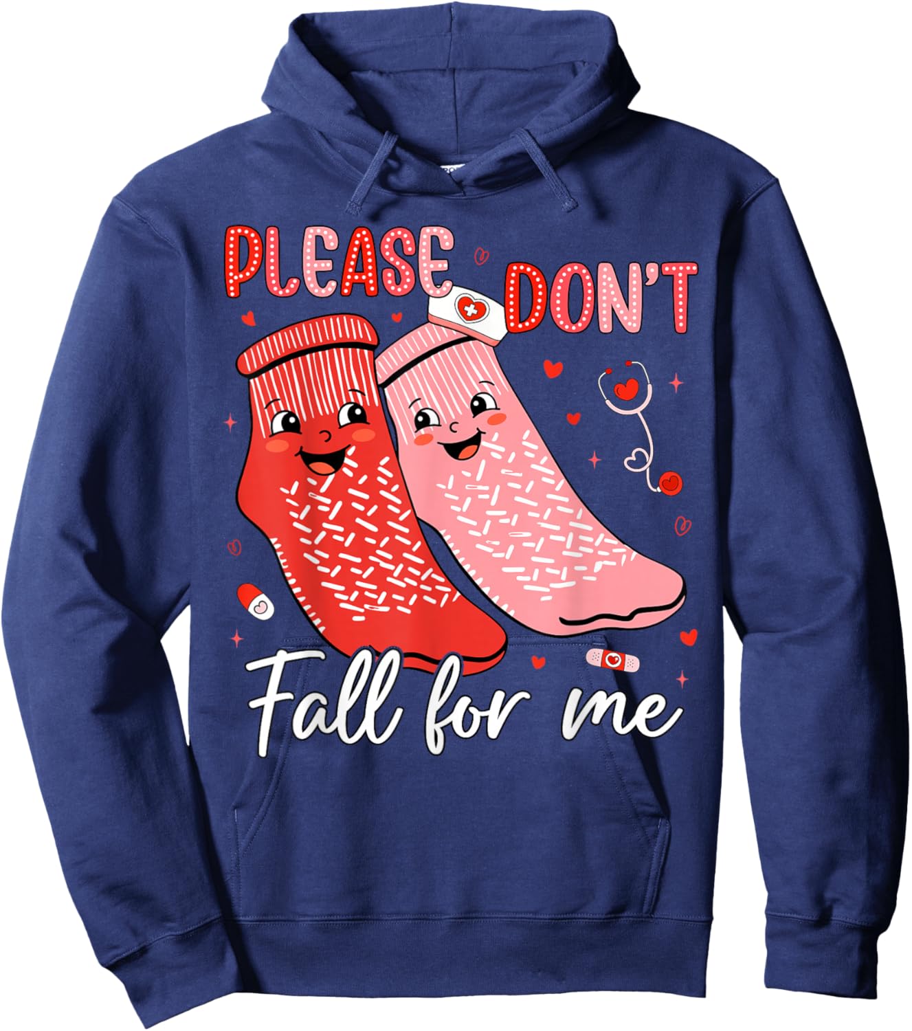 Please Don't Fall for Me Nurse Valentines Red Socks Women Hoodie - Hoodie | Navy