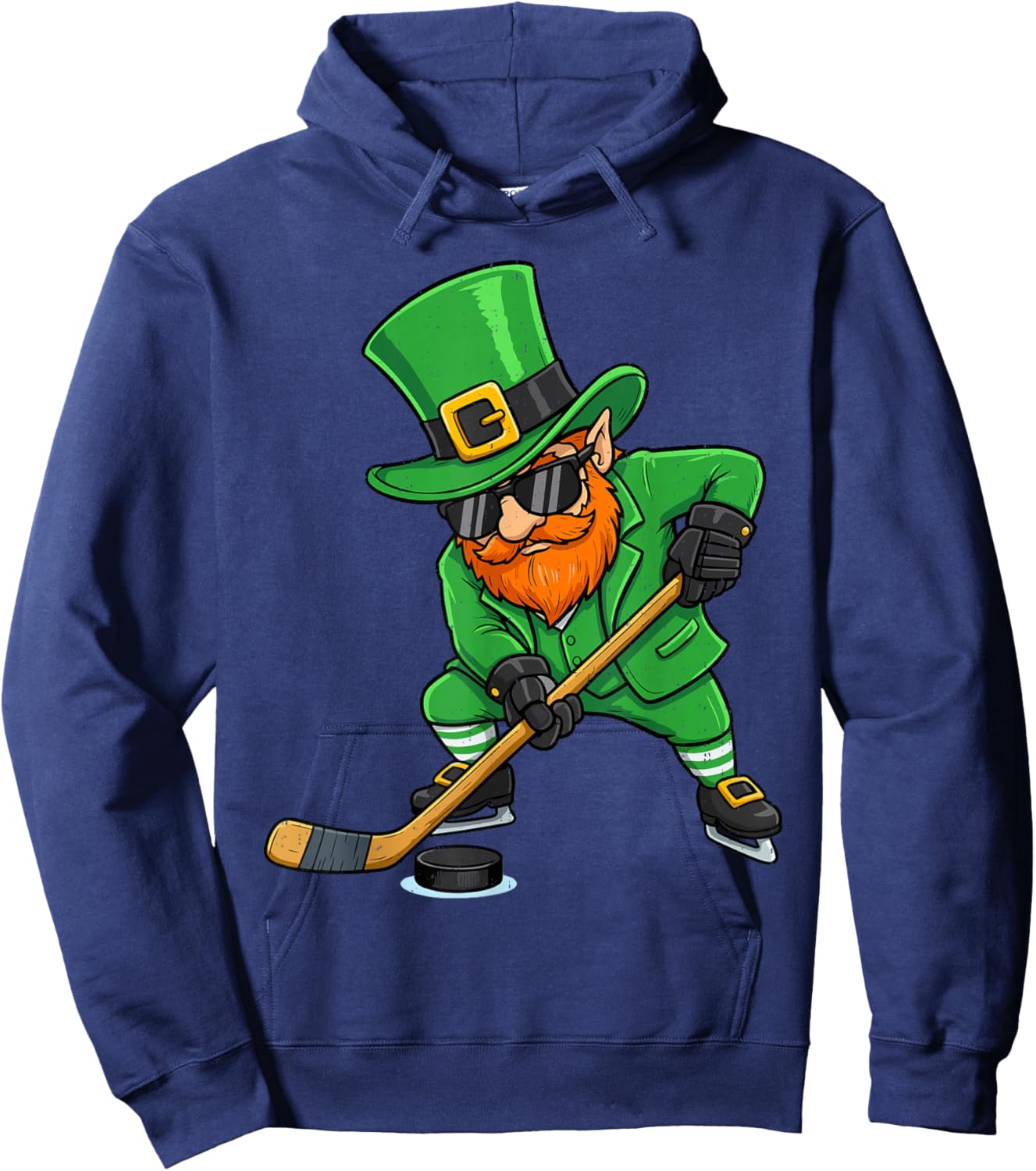 Leprechaun Playing Hockey St Patricks Day Sport Men Boys Kid Hoodie - Hoodie | Navy