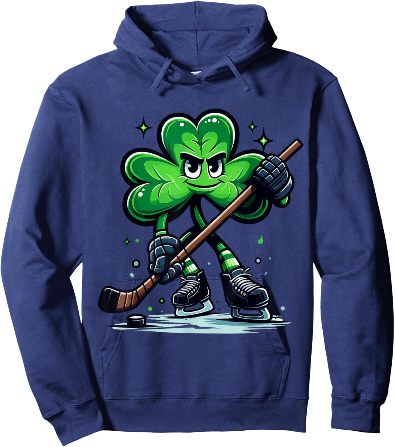 Funny St Patricks Day Ice Hockey Lovers Shamrock Irish Pride Hoodie - Hoodie | Navy