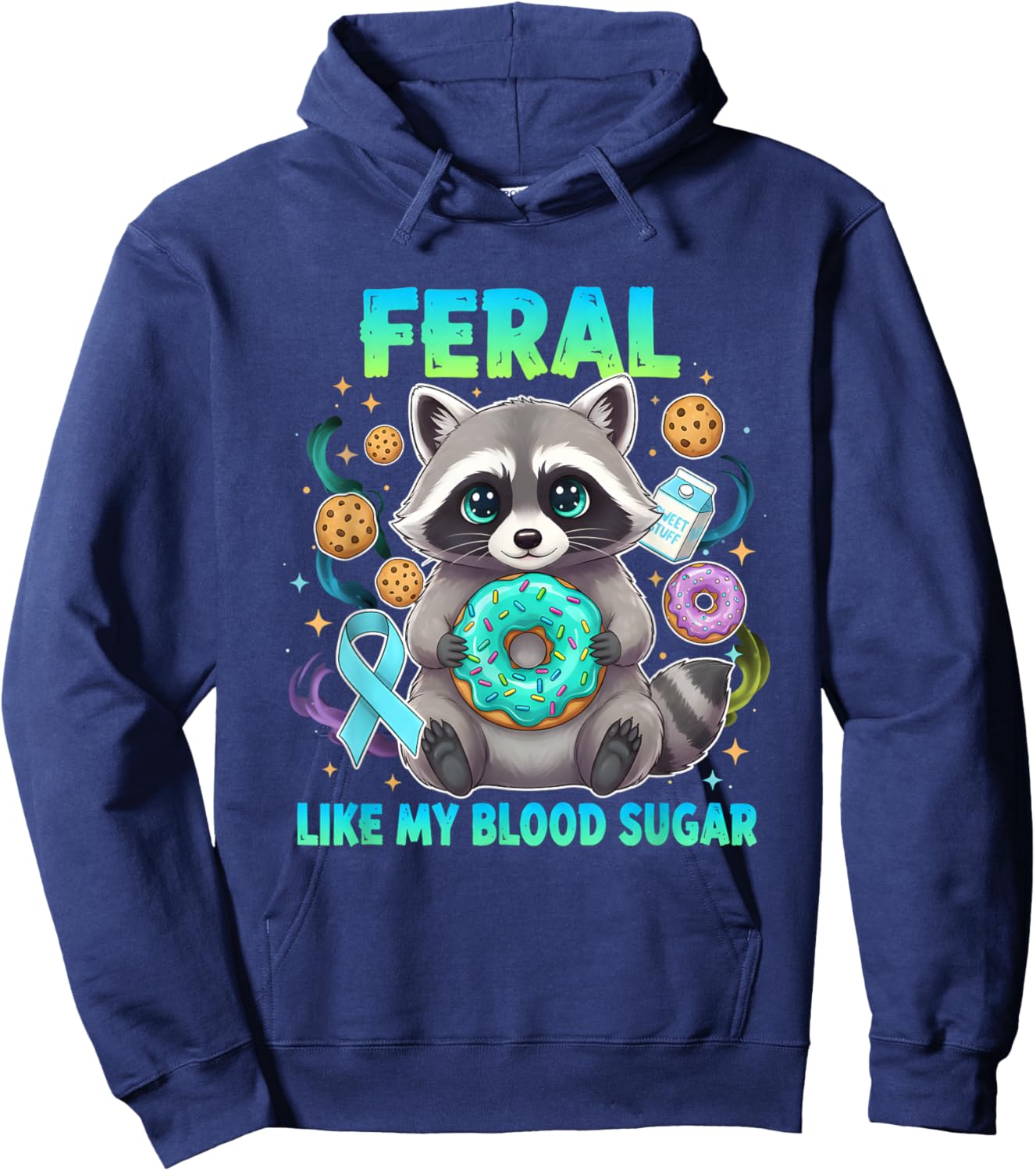 Feral Like My Blood Sugar Raccoon Donuts Diabetes Awareness Hoodie - Hoodie | Navy