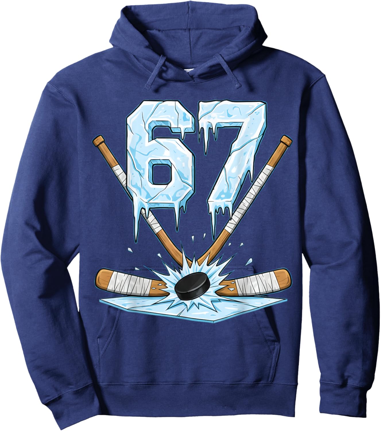 Funny Hockey 67 Meme 6-7 Six Seven Gen Alpha Ice Hockey 67 Hoodie - Hoodie | Navy