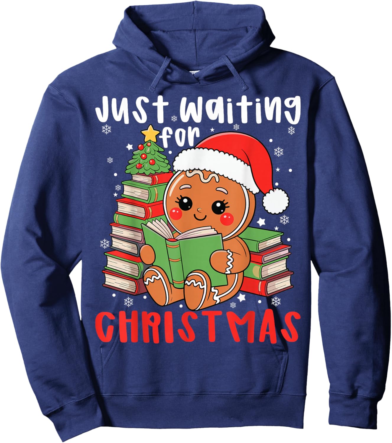 Book Reading Just Waiting for Christmas Gingerbread Hoodie - Hoodie | Navy