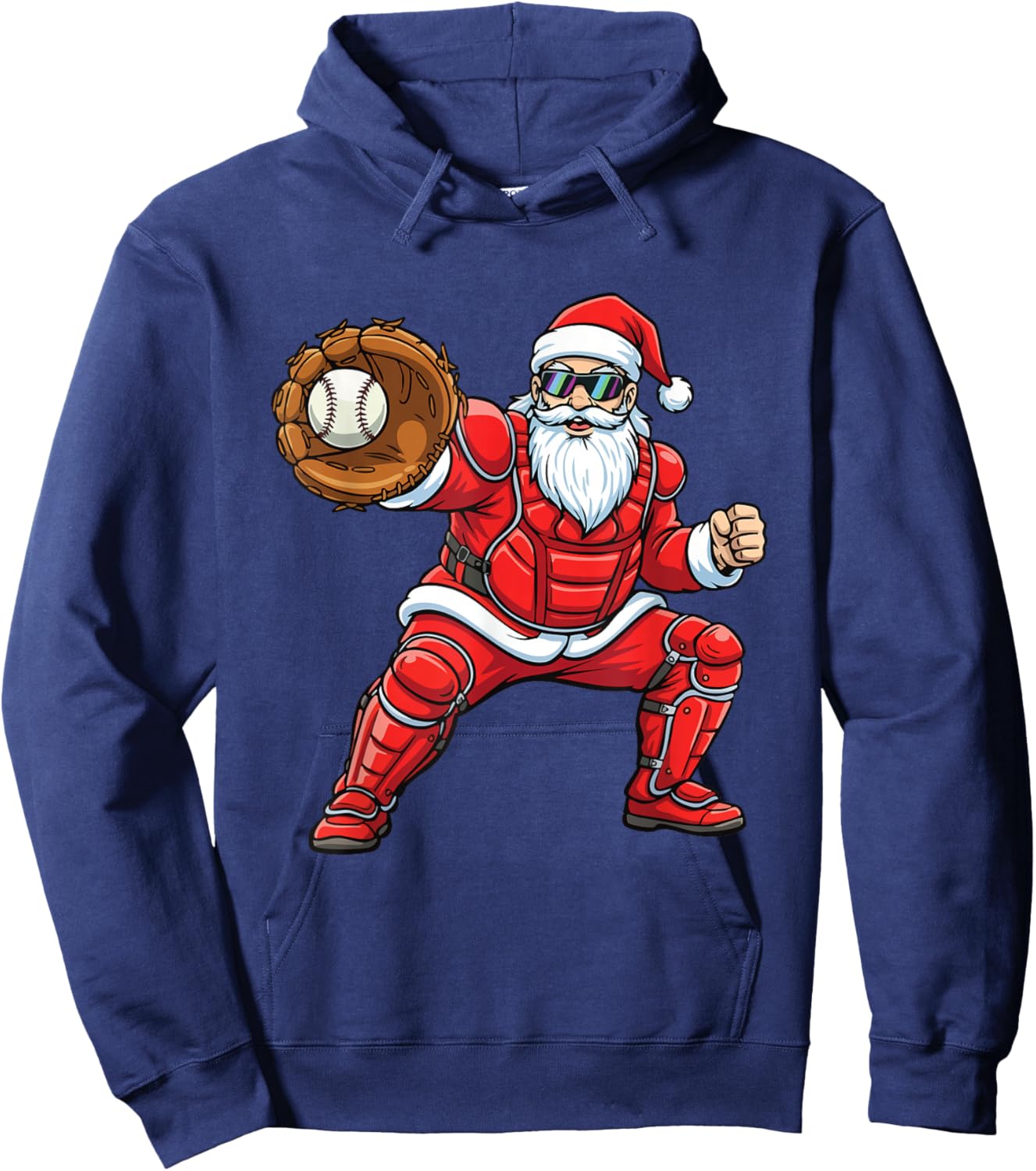 Santa Playing Baseball - Baseball Lover Baseballer Xmas Hoodie - Hoodie | Navy