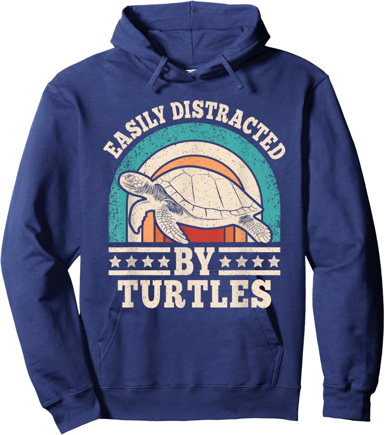 Easily Distracted by Turtles Retro Sea Turtle Men Women Hoodie - Hoodie | Navy