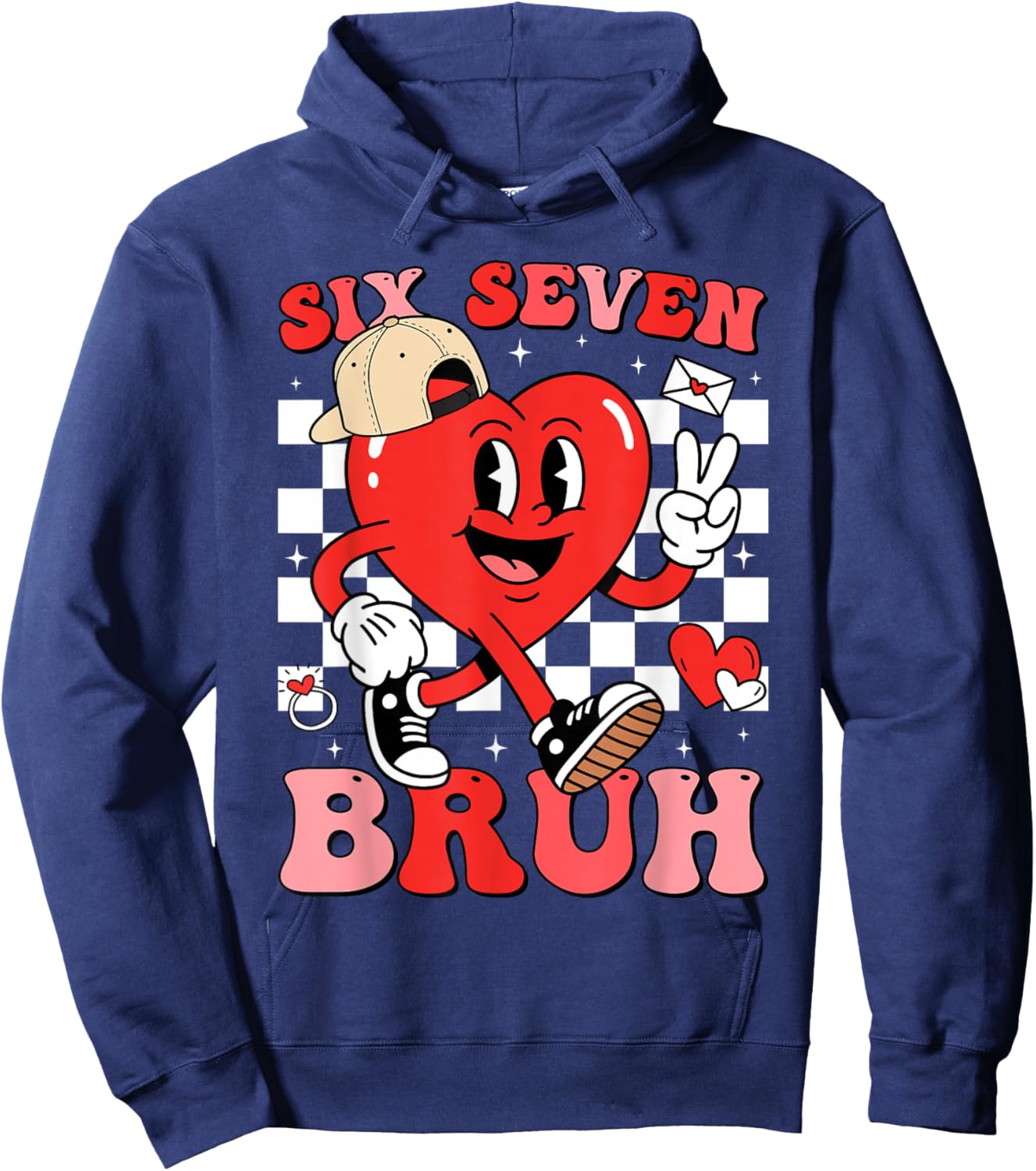 Funny 6 7 Meme Heart Six Seven Bruh 67 Valentine’s Day Hoodie - Hoodie | Navy