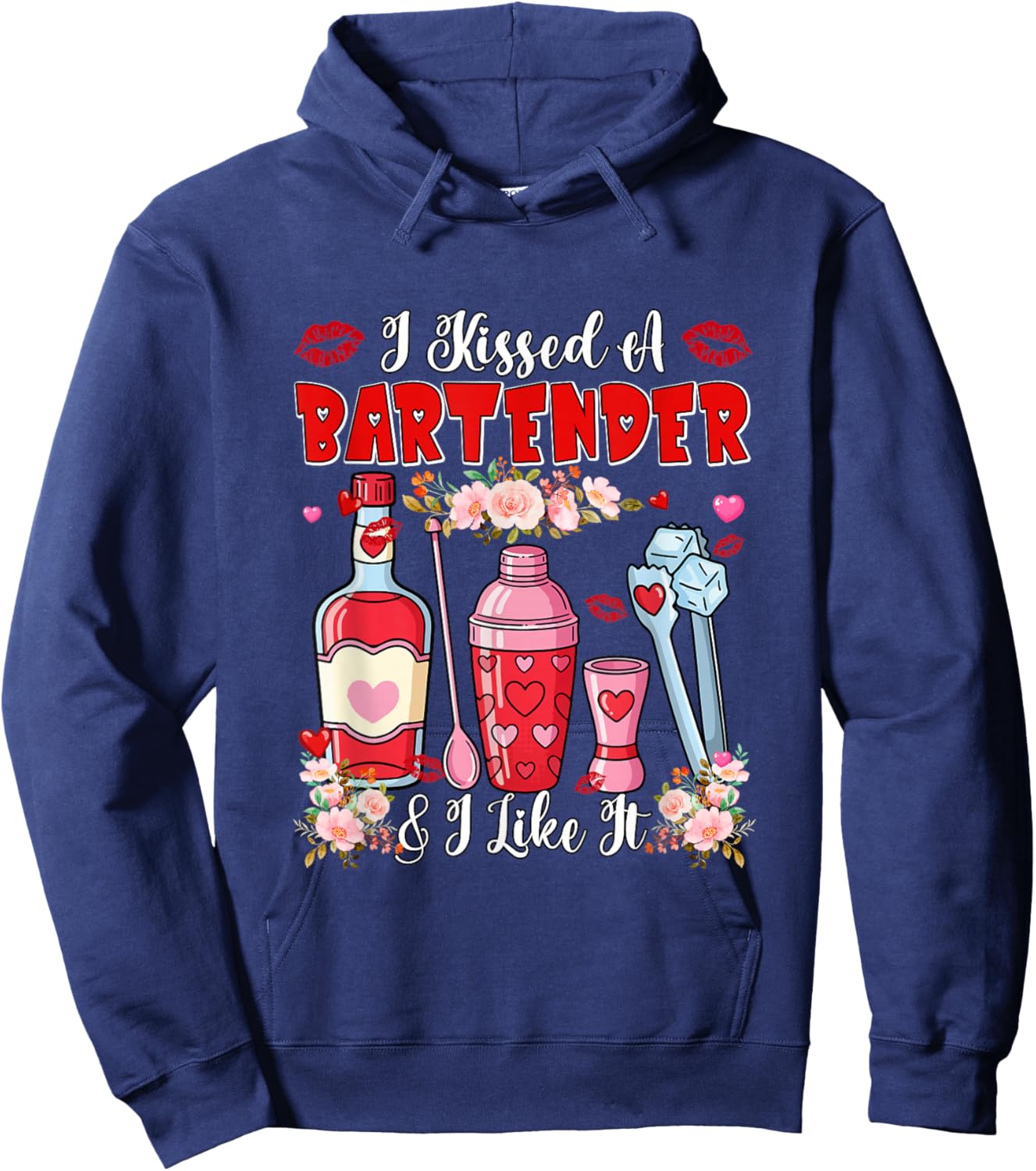 Kissed A Bartender & Like It Valentine's Day Funny Couple Hoodie - Hoodie | Navy