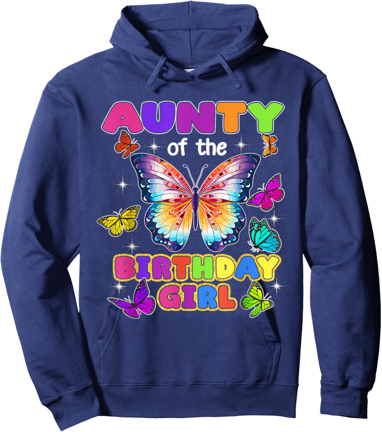 Aunty of The Birthday Girl Butterfly Family Matching Hoodie - Hoodie | Navy