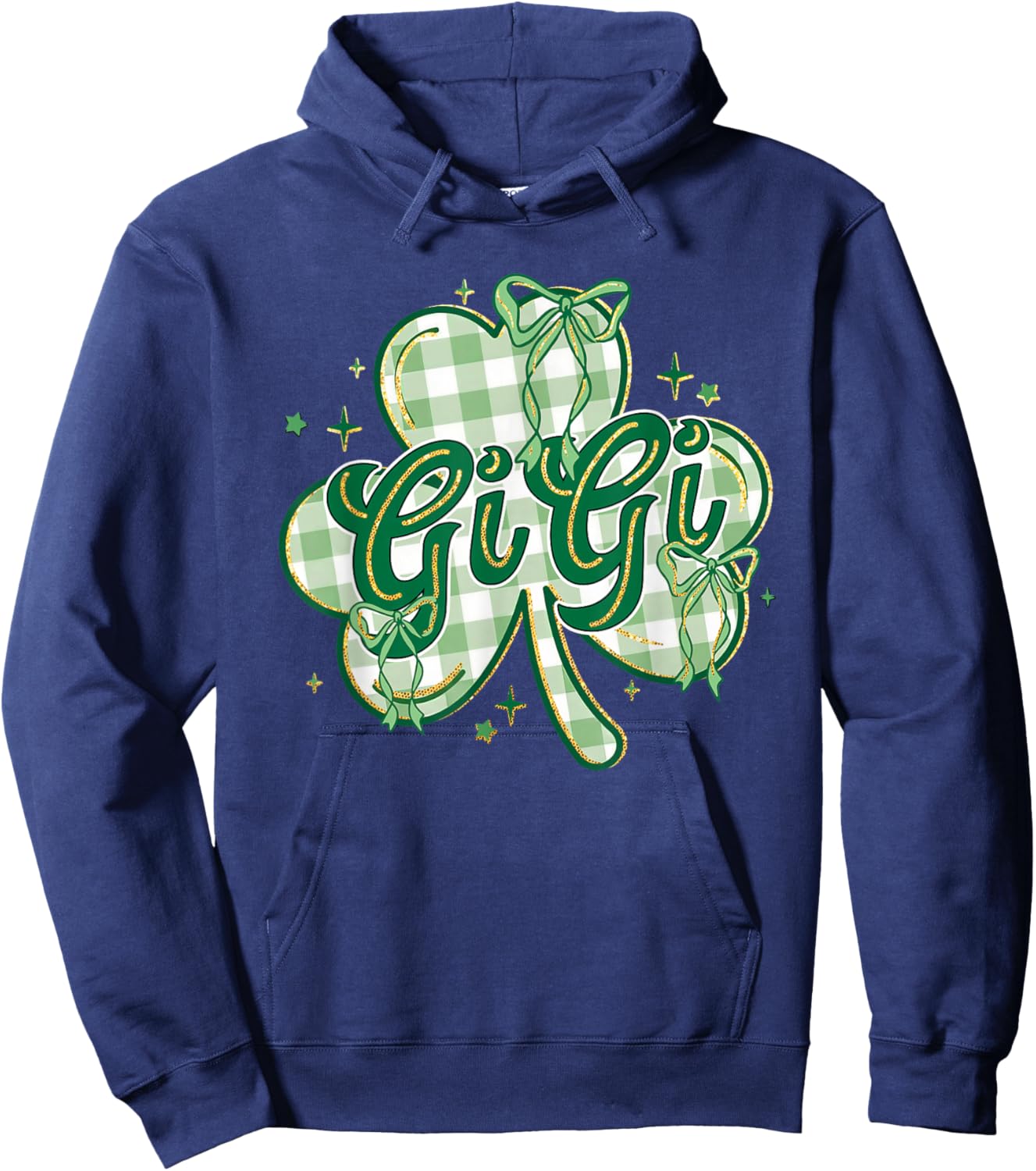 Lucky Gigi St Patricks Day Grandma Coquette Bow Shamrock Hoodie - Hoodie | Navy