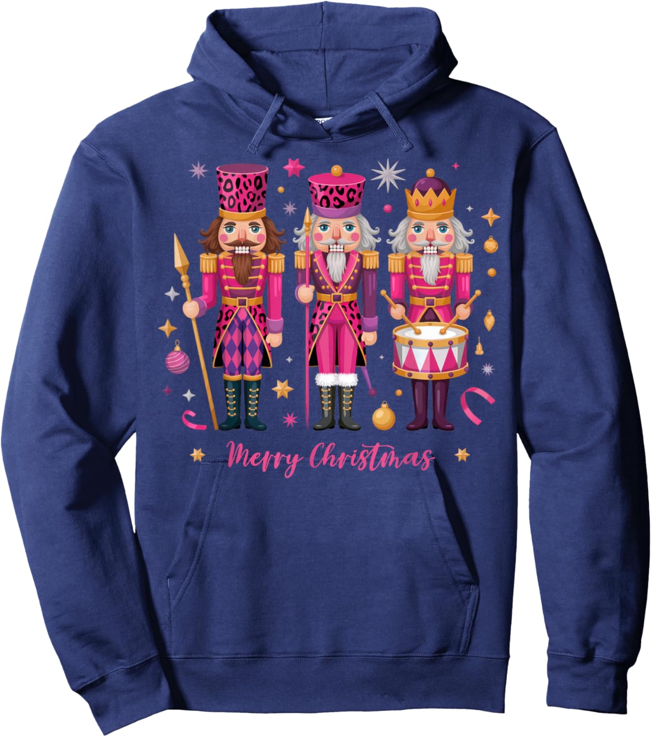 Pink Leopard Nutcracker Christmas Matching Family Men Women Hoodie - Hoodie | Navy