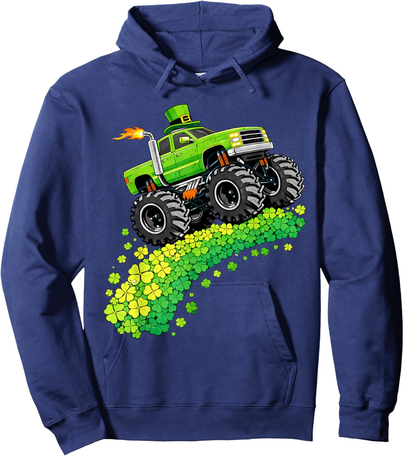 Kids Monster Truck Funny Shamrock St Patrick's Day Boys Hoodie - Hoodie | Navy