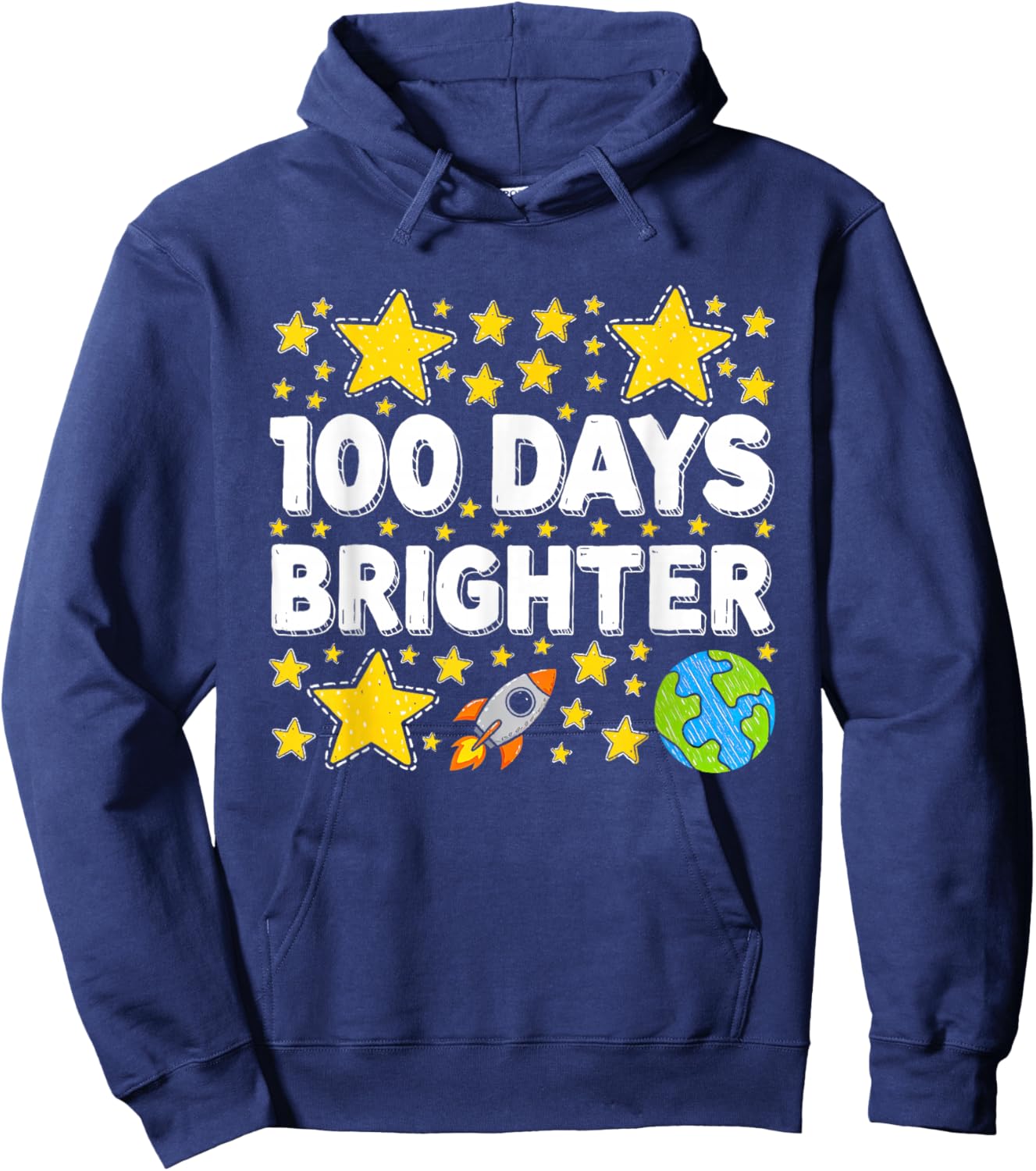 100 Days Brighter Rocket Stars 100th Day of School Boys Kids Hoodie - Hoodie | Navy