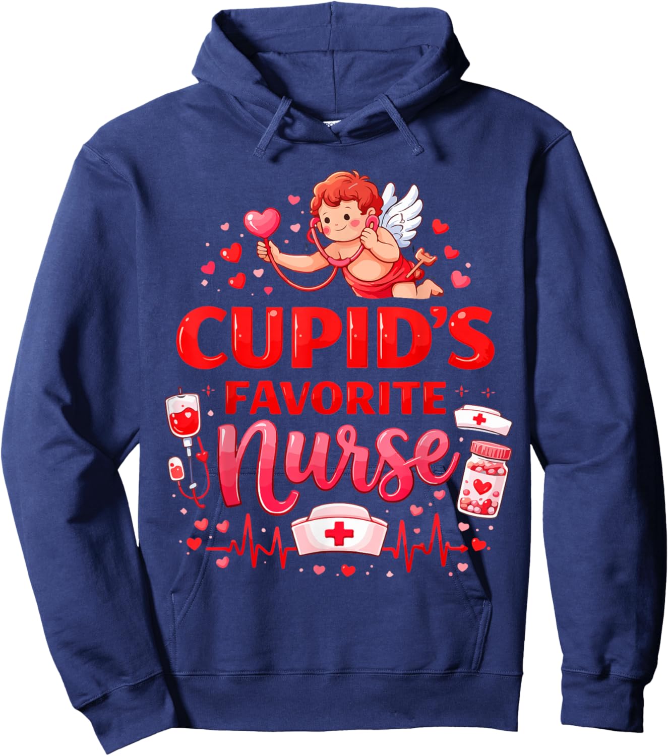 Women's Valentine Cupid’s Favorite Nurse ER Heart Girl Women Hoodie - Hoodie | Navy