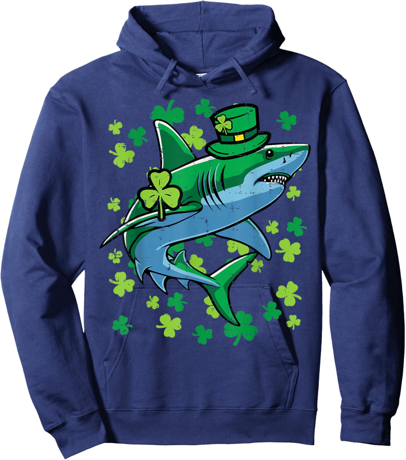 St Patricks Day Shark Funny Irish Men Women Kids Boys Hoodie - Hoodie | Navy