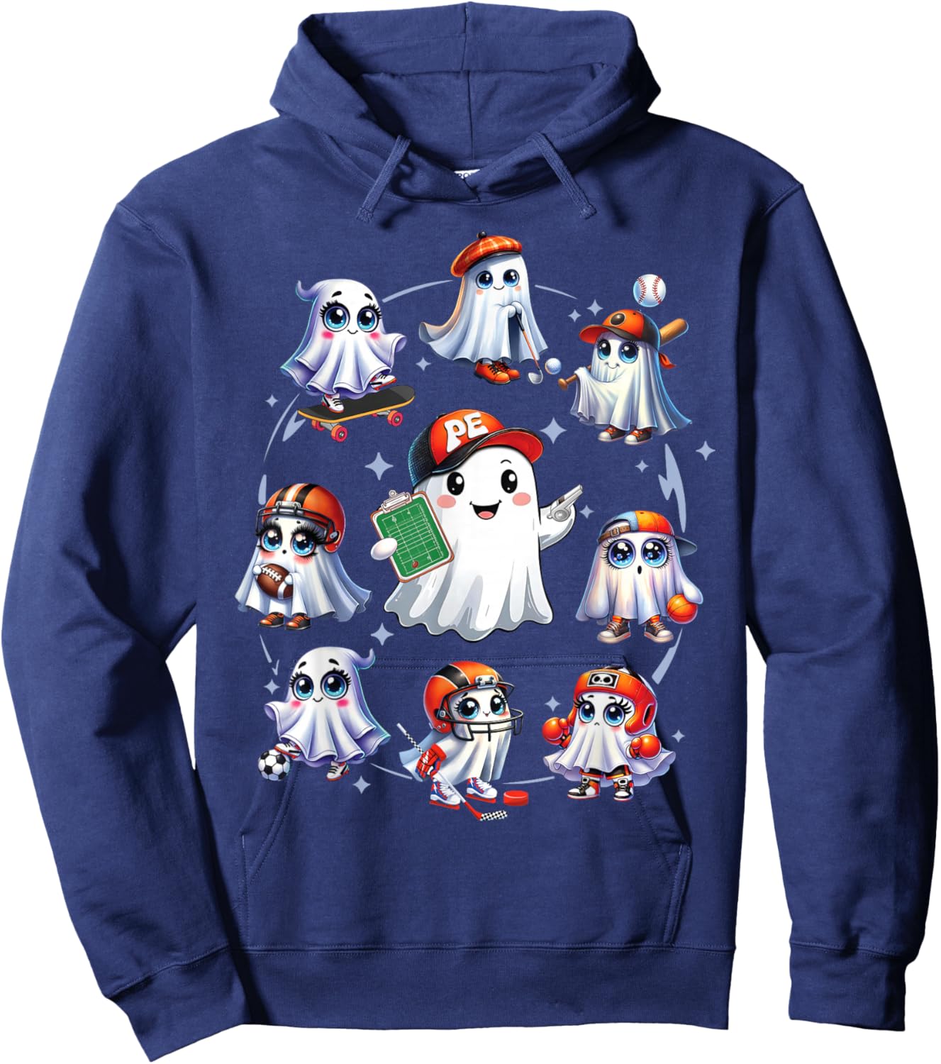 Halloween PE Teacher Ghost Playing Sports Physical Education Hoodie - Hoodie | Navy