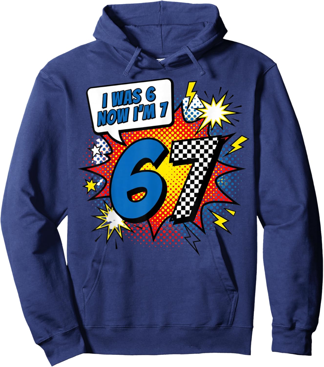 Six Seven Meme 7 Year Old Birthday Shirt was 6 Now I'm 7 Hoodie - Hoodie | Navy