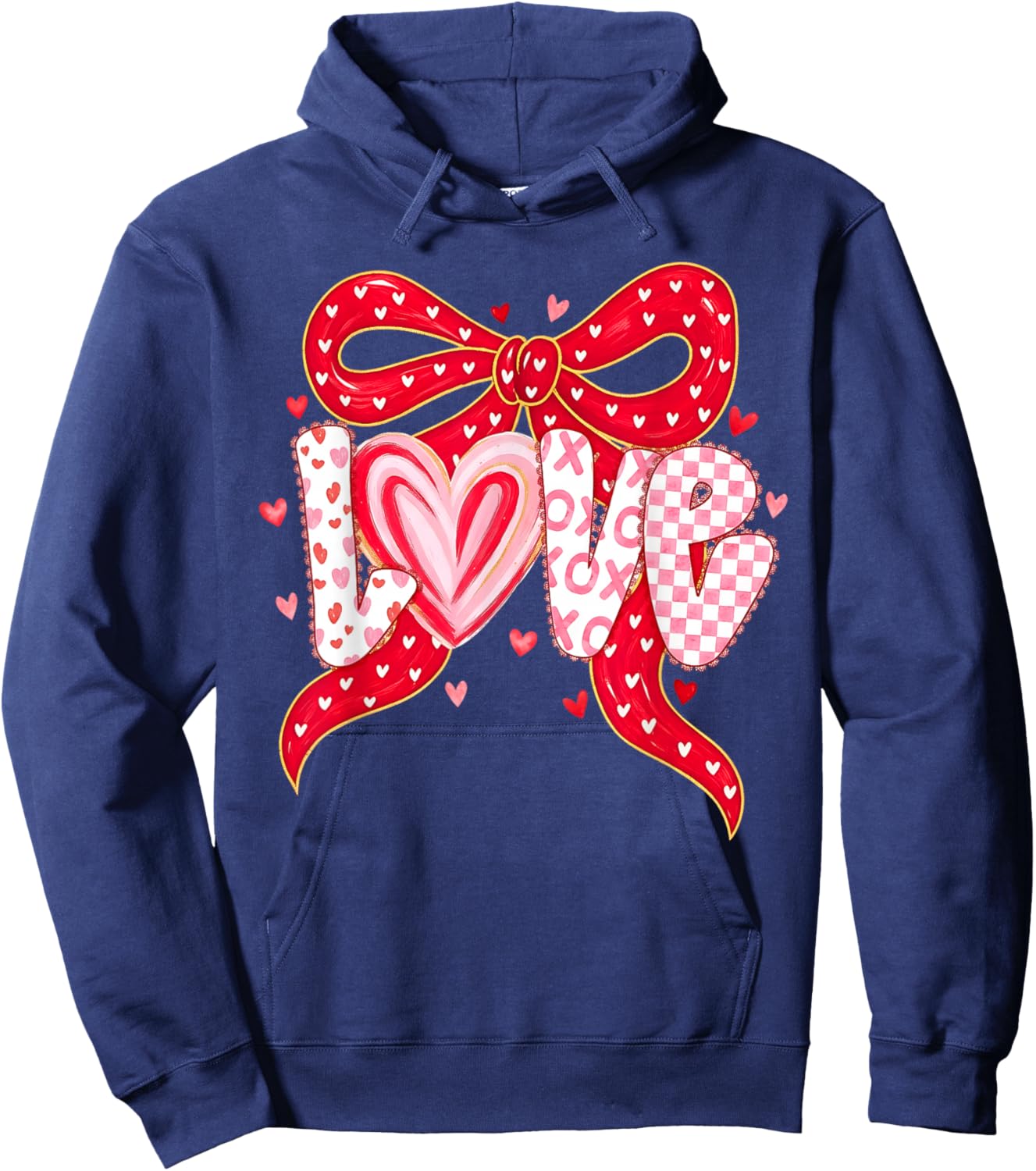 Happy Valentine Pink Coquette Bow Love Women Girls Kids Hoodie - Hoodie | Navy