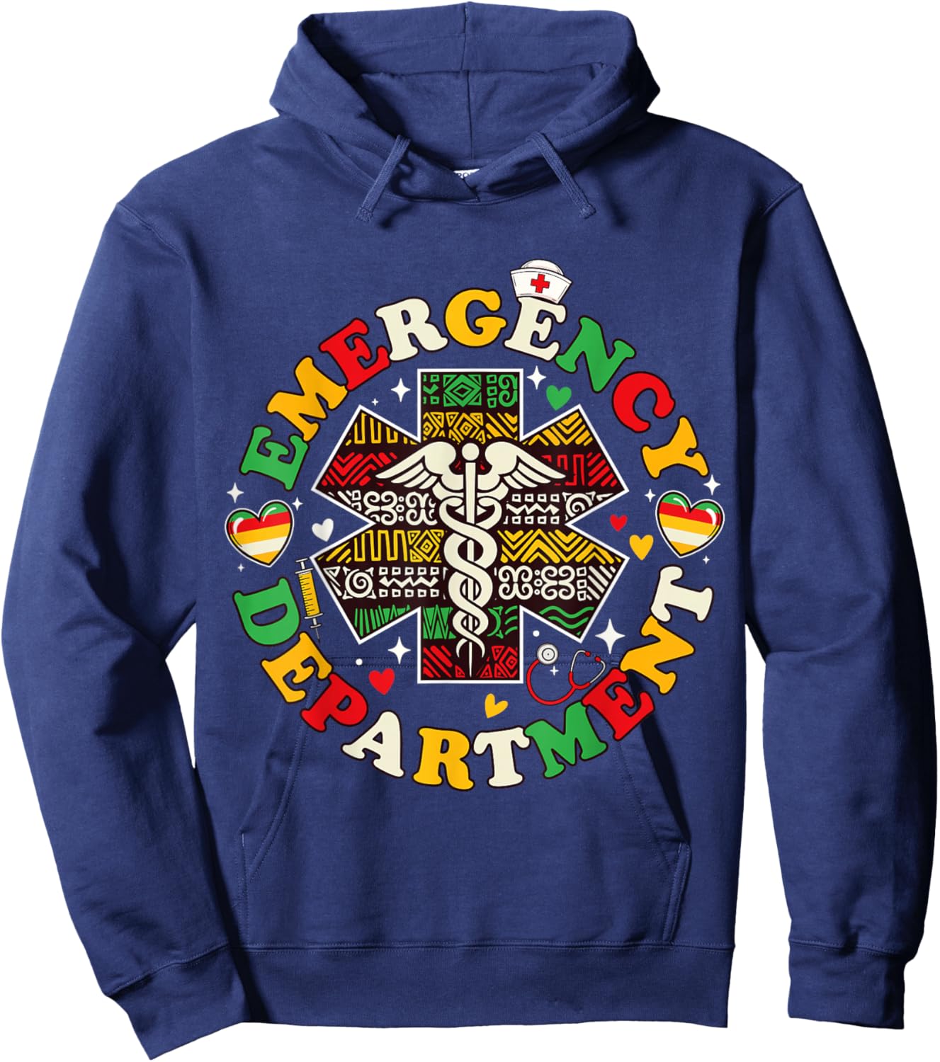 Emergency Department Black History ER Nurse Juneteenth Hoodie - Hoodie | Navy
