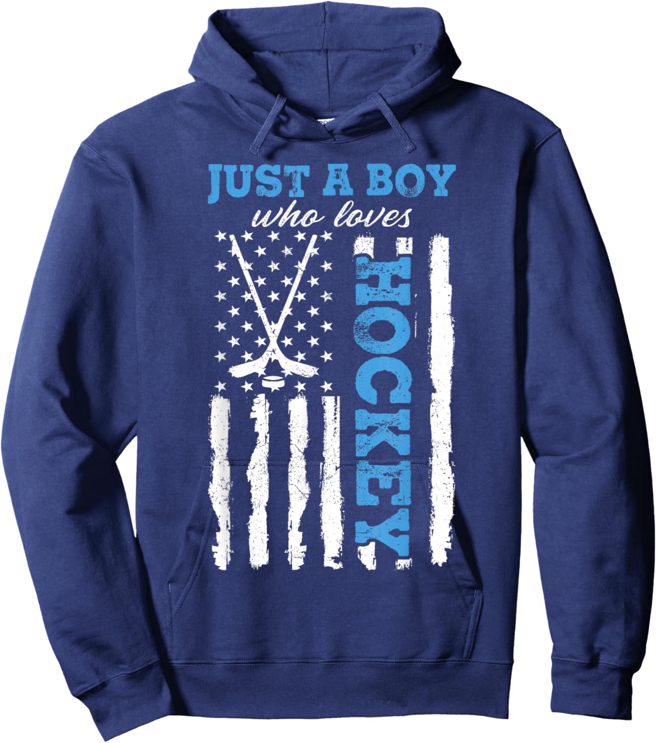 Just A Boy Who Loves Hockey USA Flag Ice Hockey Boys Kids Hoodie - Hoodie | Navy