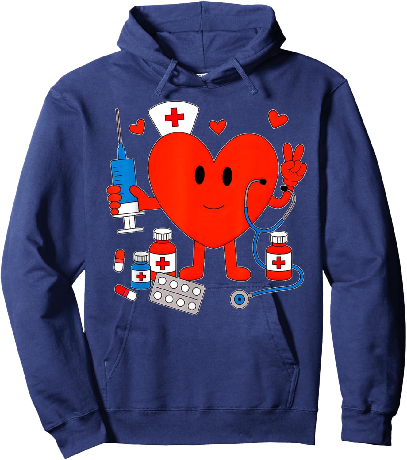 Valentines Day Nurse Heart Nursing Scrub Top Girls Women Hoodie - Hoodie | Navy