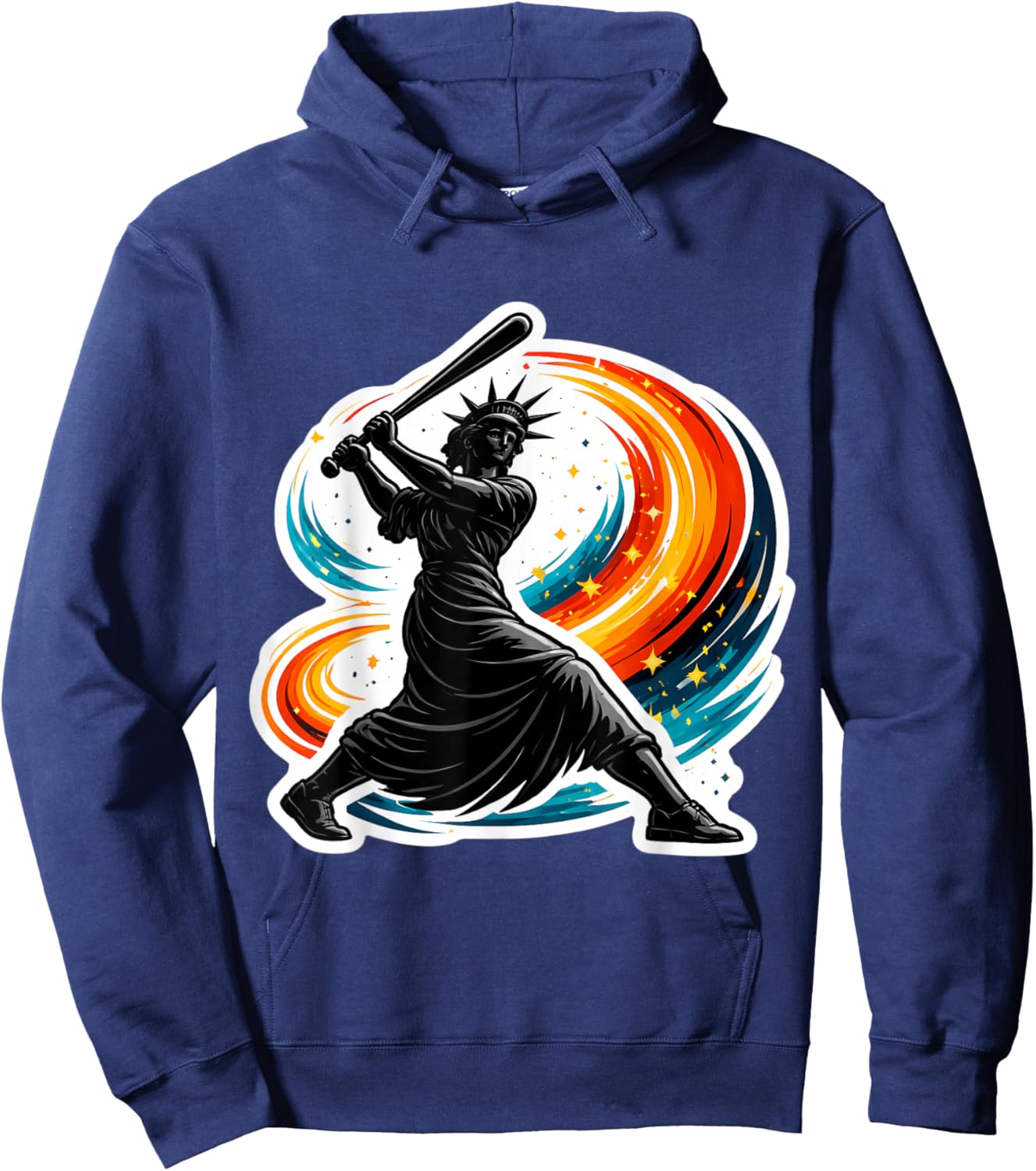 Statue of Liberty Swinging Baseball Bat American Softball Hoodie - Hoodie | Navy