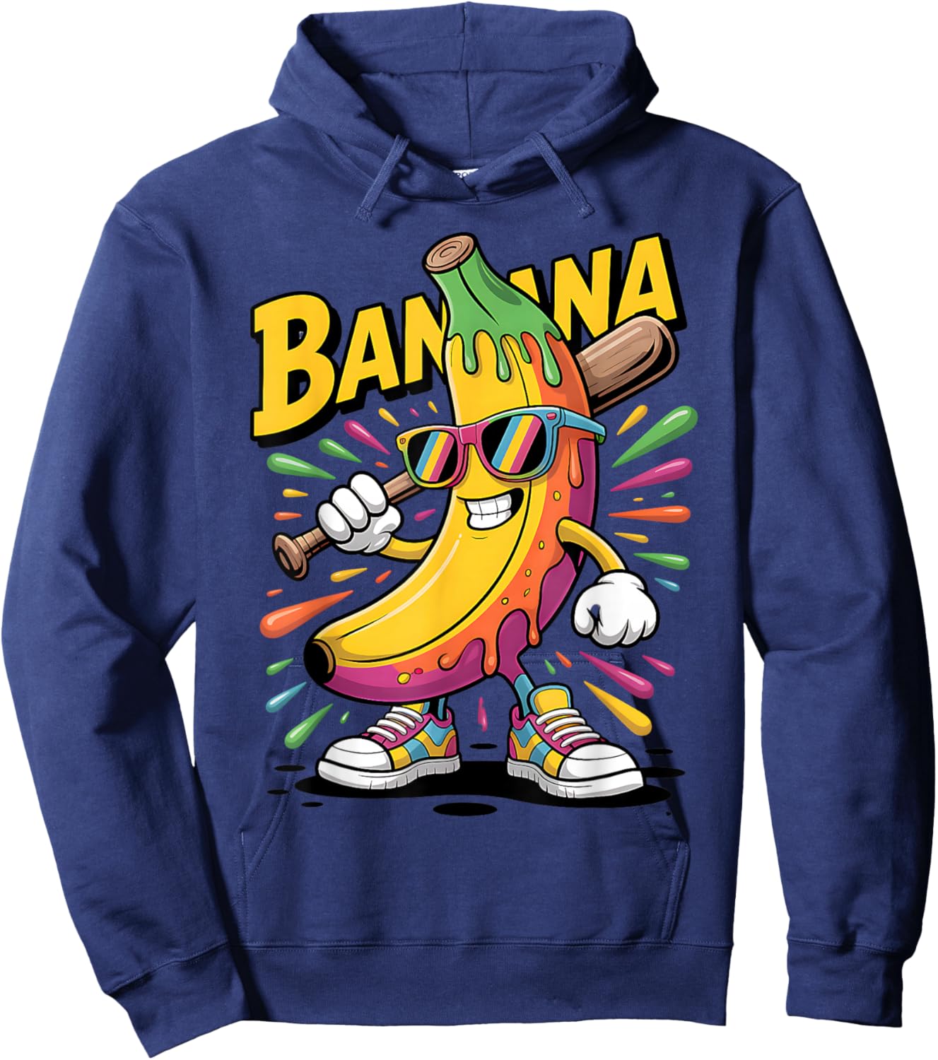 Funny Banana Baseball Cartoon Cool Sports Kids Teens Hoodie - Hoodie | Navy